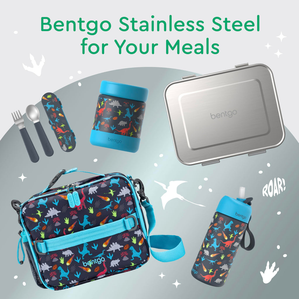 Bentgo Kids Stainless Steel Leak-Resistant Lunch Box - 3-Compartments with Bonus Silicone Container, Durable, Eco-Friendly, Dishwasher Safe, BPA-Free, Ideal for School, Ages 3+ (Blue)