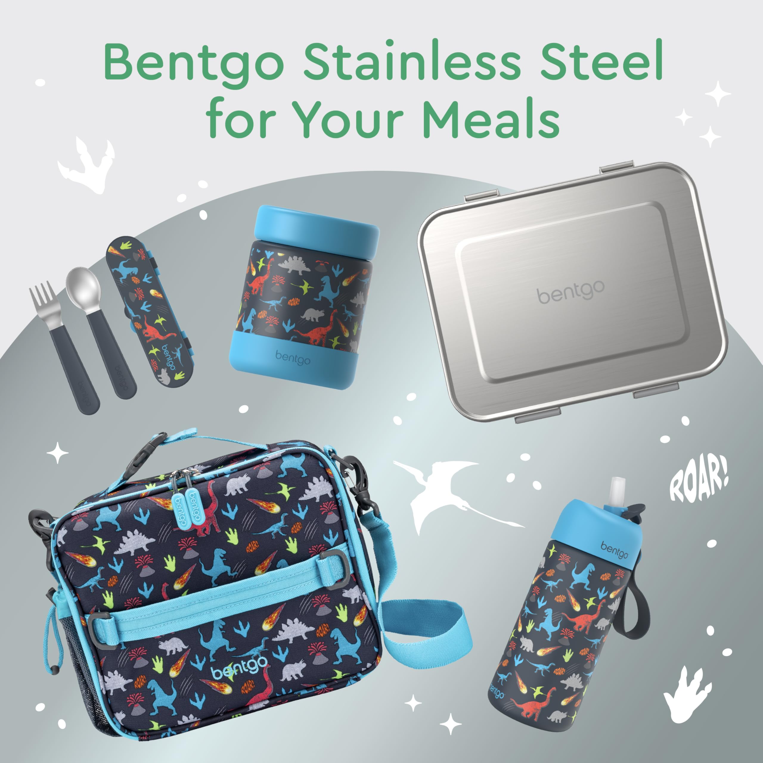 Bentgo Kids Stainless Steel Leak-Resistant Lunch Box - 3-Compartments with Bonus Silicone Container, Durable, Eco-Friendly, Dishwasher Safe, BPA-Free, Ideal for School, Ages 3+ (Blue)