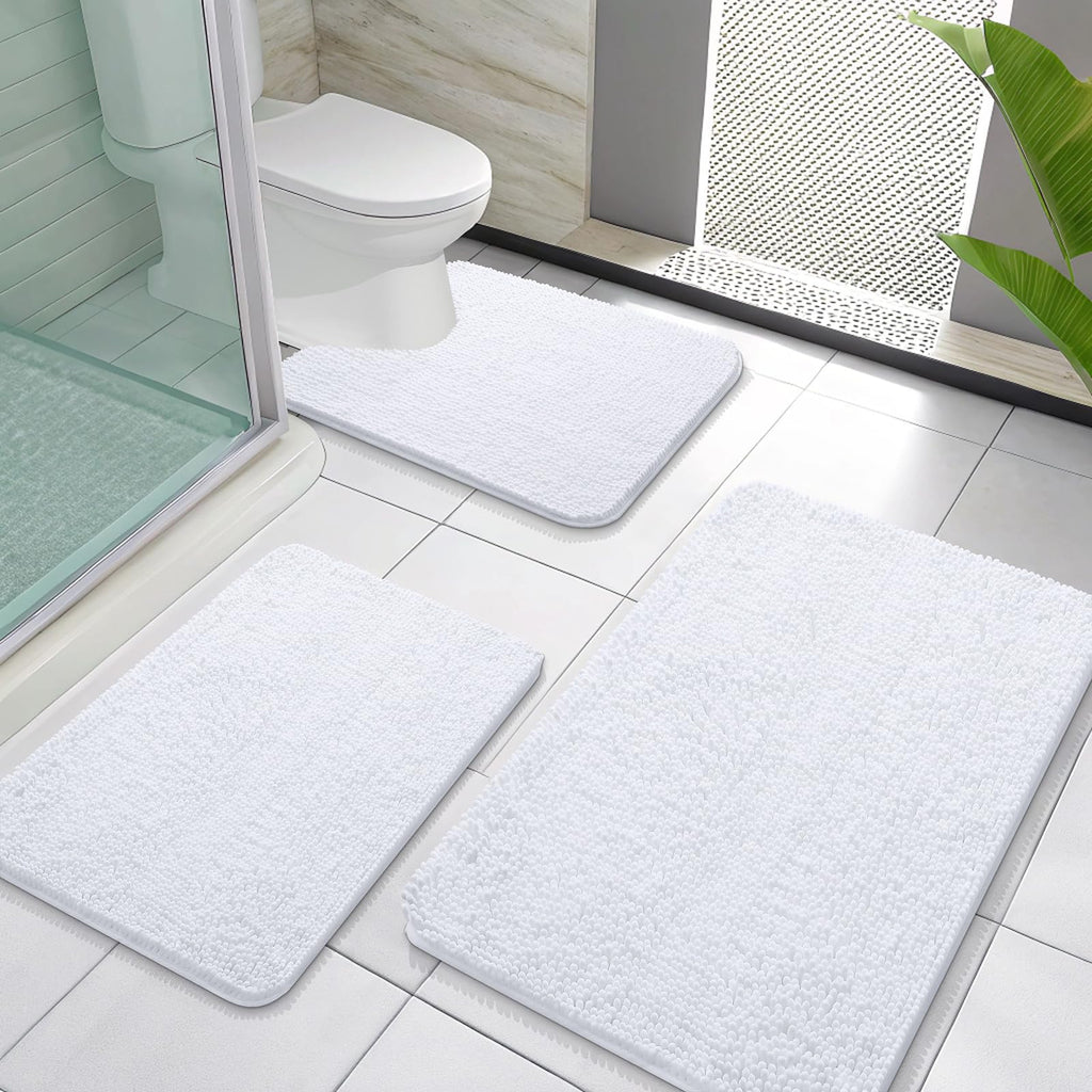 OLANLY Bathroom Rugs Sets 3 Piece, Soft Absorbent Chenille Bath Mats and U-Shaped Contour Toilet Rug, Quick Dry, Home Decor Accessories, Bath Mat Set for Bathroom (30"x20"+24"x16"+24"x20", Grey)