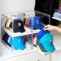 Vtopmart 2 Pack Hat Organizer for Baseball Caps, Clear Hats Holder Box with Drawer, Large Cap Storage with Sliding Tray, Stackable Rack Display Case with Magnetic Door, Each Holds 12 Hats