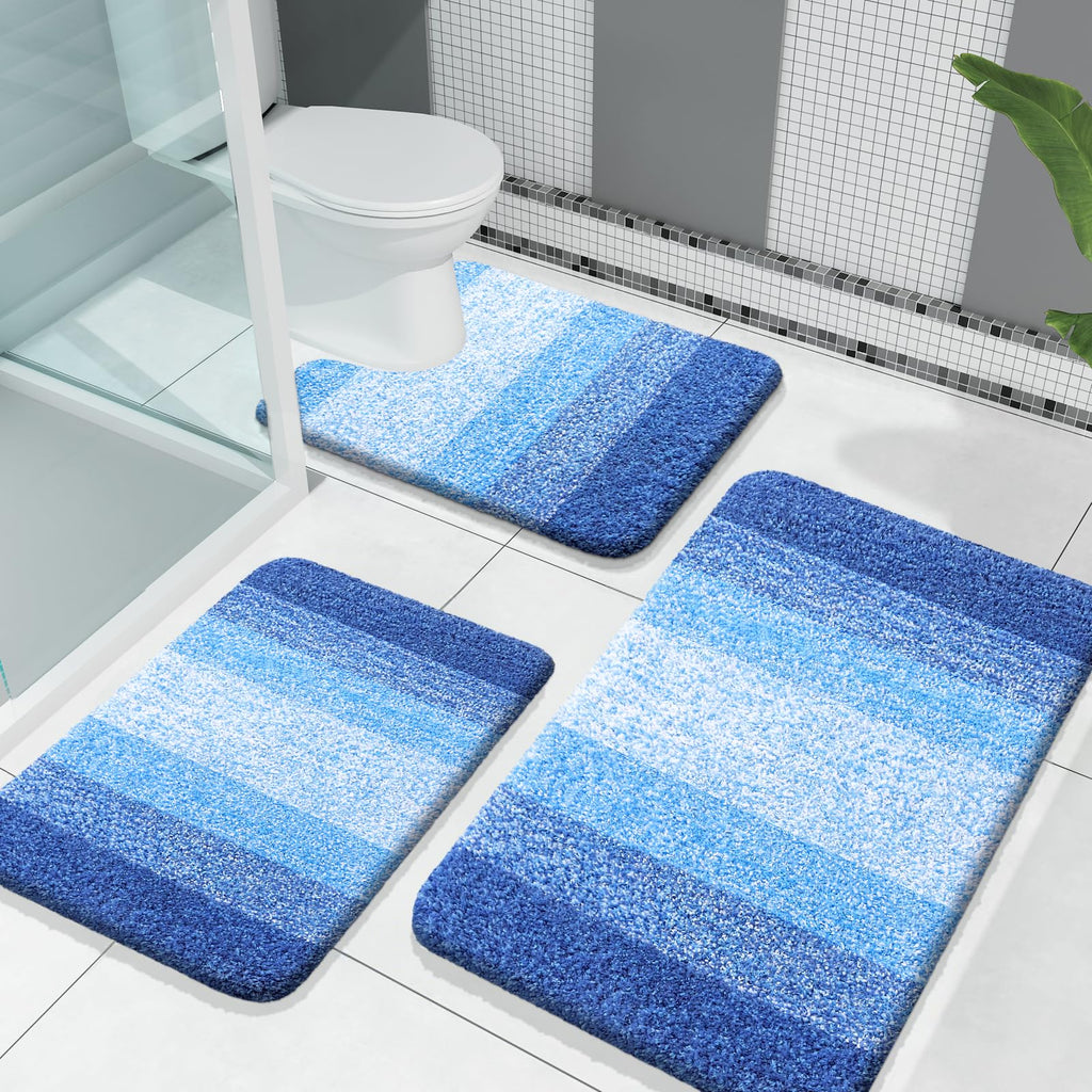 OLANLY Bathroom Rugs Sets 3 Piece, Soft Absorbent Microfiber Bath Mats and U-Shaped Contour Toilet Rug, Machine Wash Dry, Plush Shaggy Bath Mat Set for Bathroom (30"x20"+24"x16"+24"x20", Grey)