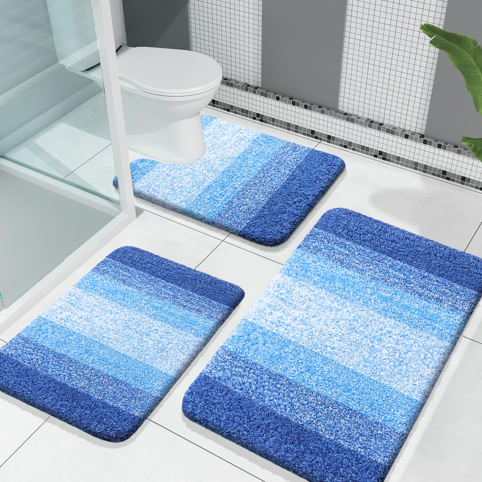OLANLY Bathroom Rugs Sets 3 Piece, Soft Absorbent Microfiber Bath Mats and U-Shaped Contour Toilet Rug, Machine Wash Dry, Plush Shaggy Bath Mat Set for Bathroom (30"x20"+24"x16"+24"x20", Grey)