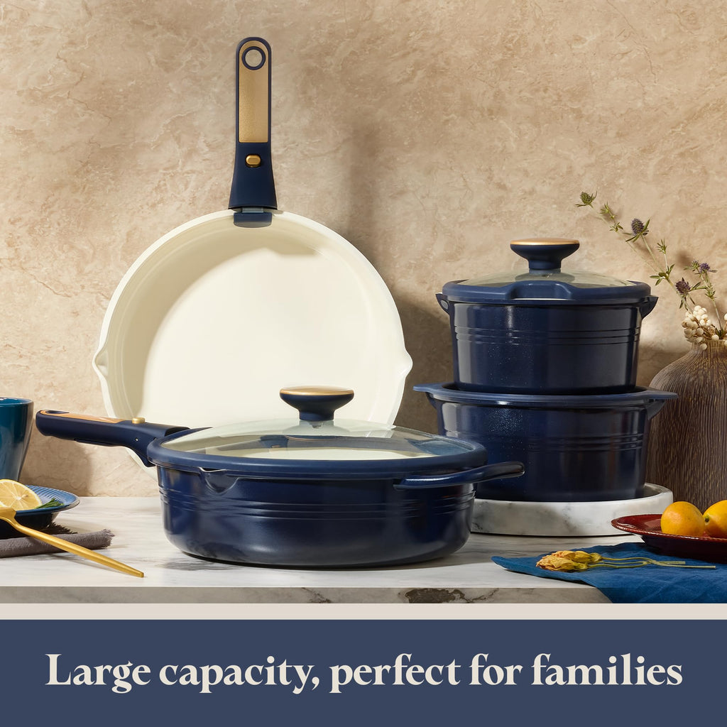 CAROTE 20Pcs Titanium Cookware Set, Pots and Pans Set Non Stick, Kitchen Cooking Set with Detachable Handle, Non Toxic Induction Cookware, Dishwasher/Oven Safe