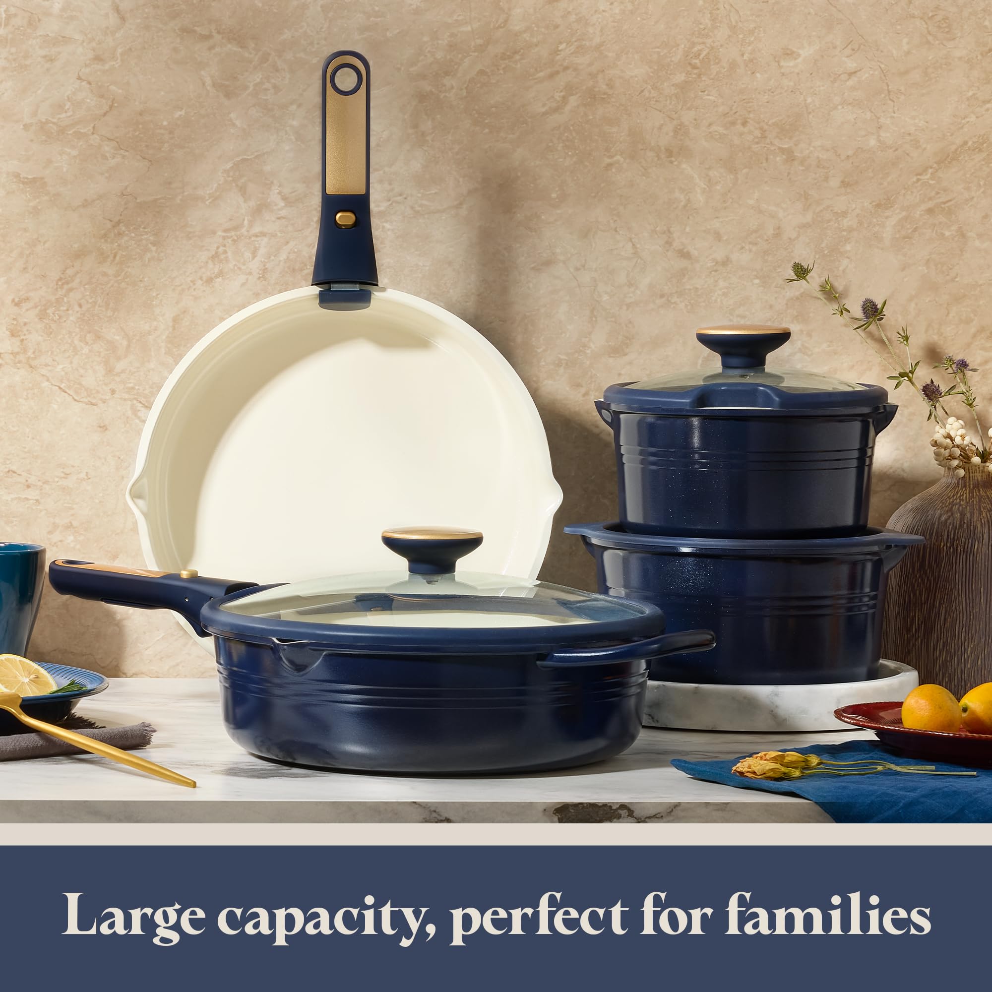 CAROTE 20Pcs Titanium Cookware Set, Pots and Pans Set Non Stick, Kitchen Cooking Set with Detachable Handle, Non Toxic Induction Cookware, Dishwasher/Oven Safe