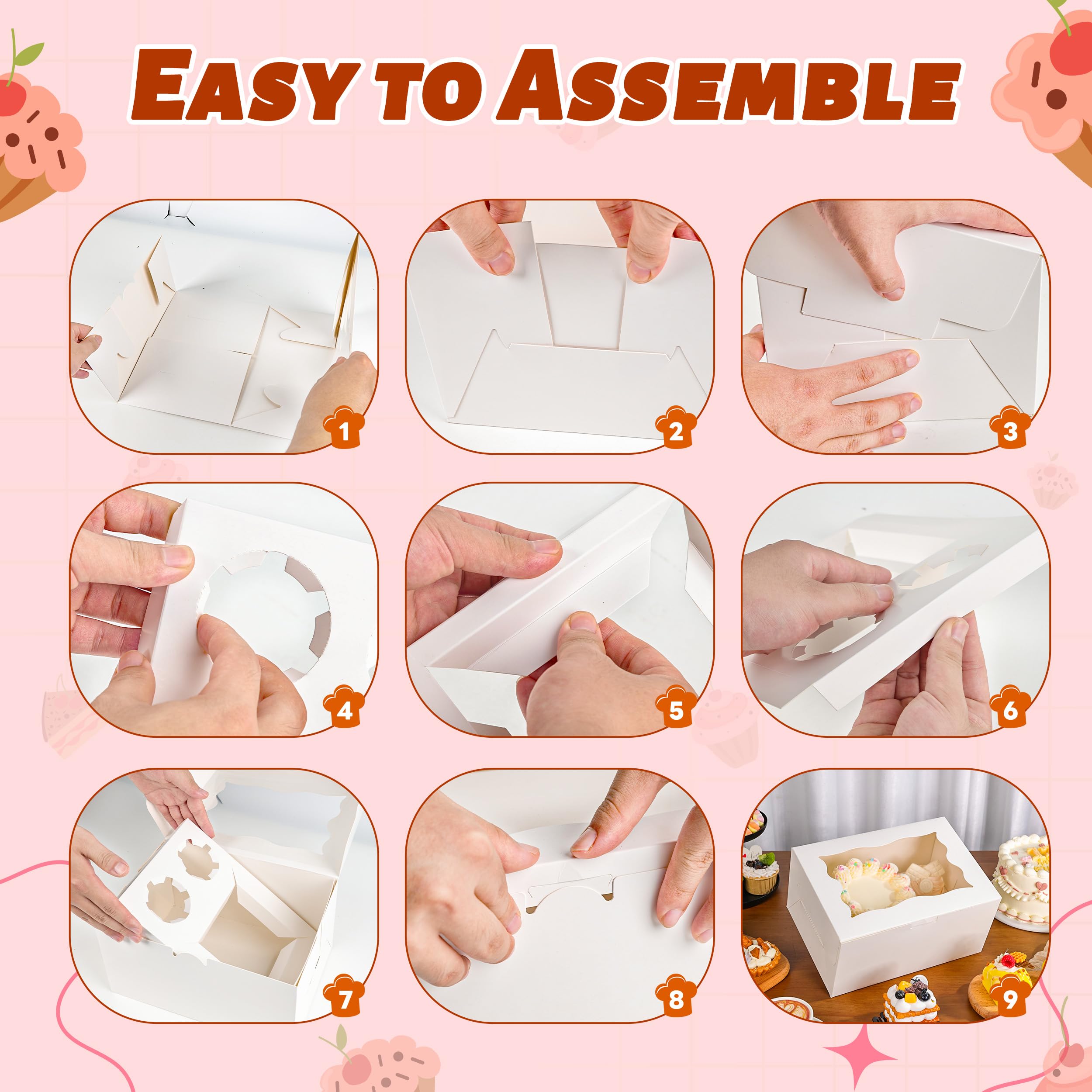 4 Packs 1+5 Bento Cake and Cupcake Box Bento Box with Clear Window Fit 5 Cupcakes and 1 Mini Cake for Packaging Gift Baked Goods