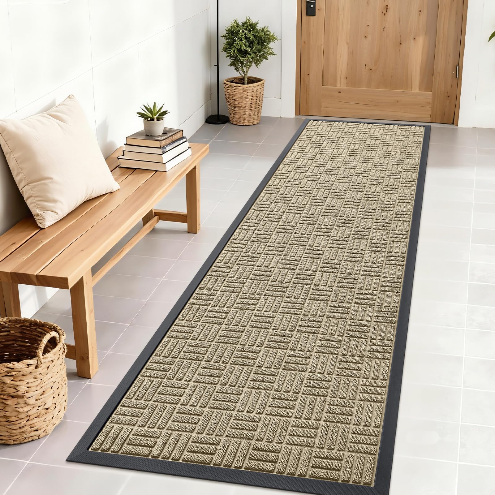 OLANLY Front Door Mat Outside Entrance 29.5x17, Absorbent, Heavy Duty Sturdy Natural Rubber Doormat Indoor Outdoor, Stain and Fade Resistant, Non-Slip Backing Low Profile Floor Mat for Entryway, Grey