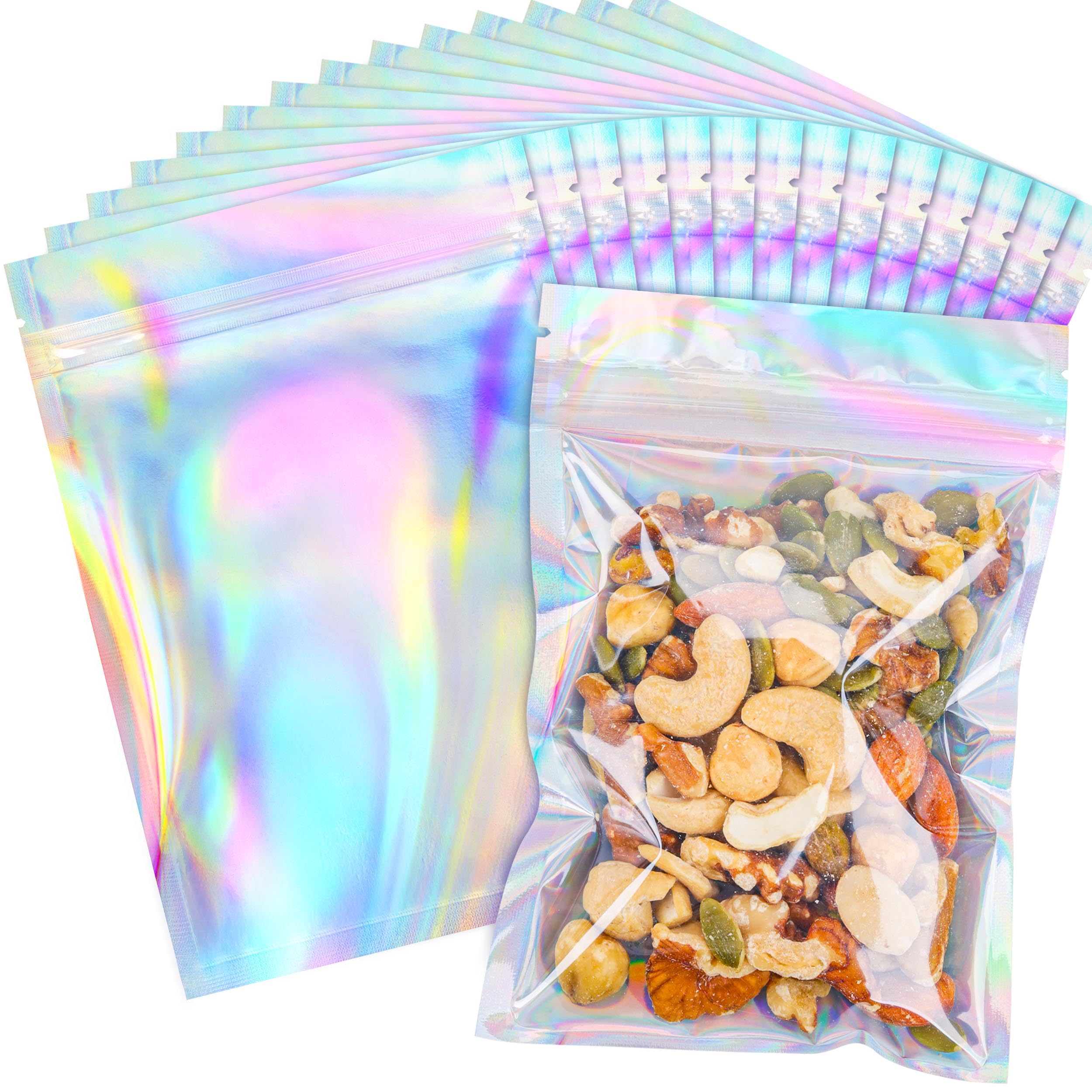 Holographic Mylar Bags Resealable Smell Proof Bags for lip gloss, Jewelry, Lash Candy and More - Small Business Packaging Supplies(100PACK, 3x9INCH)