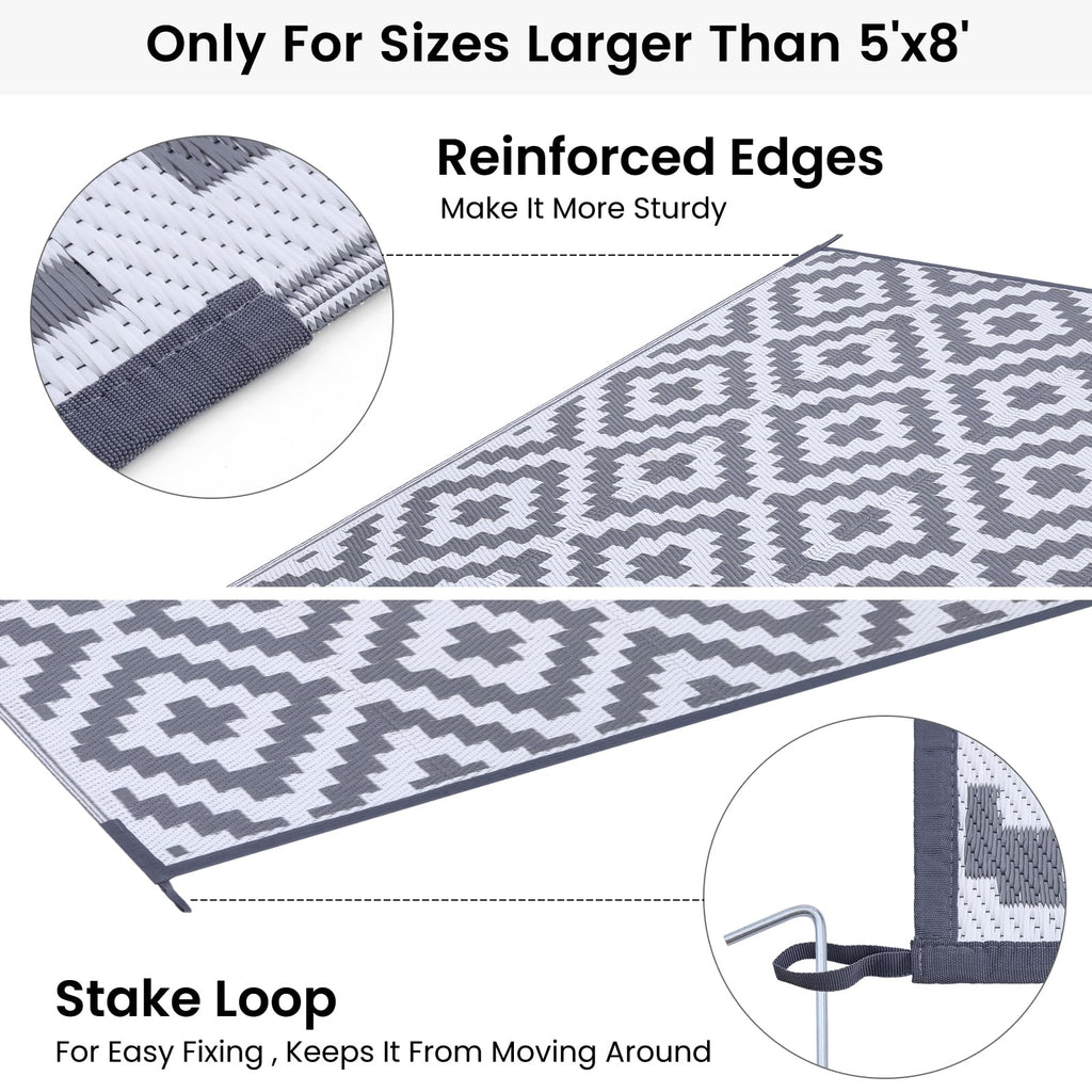 Smiry Waterproof Outdoor Rug 5x8 ft, Reversible Plastic Straw Patio Camping Rugs, Outdoor Indoor RV Mat Carpet for Patio, Outside Entry, Backyard, Deck, Bench, Picnic, Camper, Black & Beige