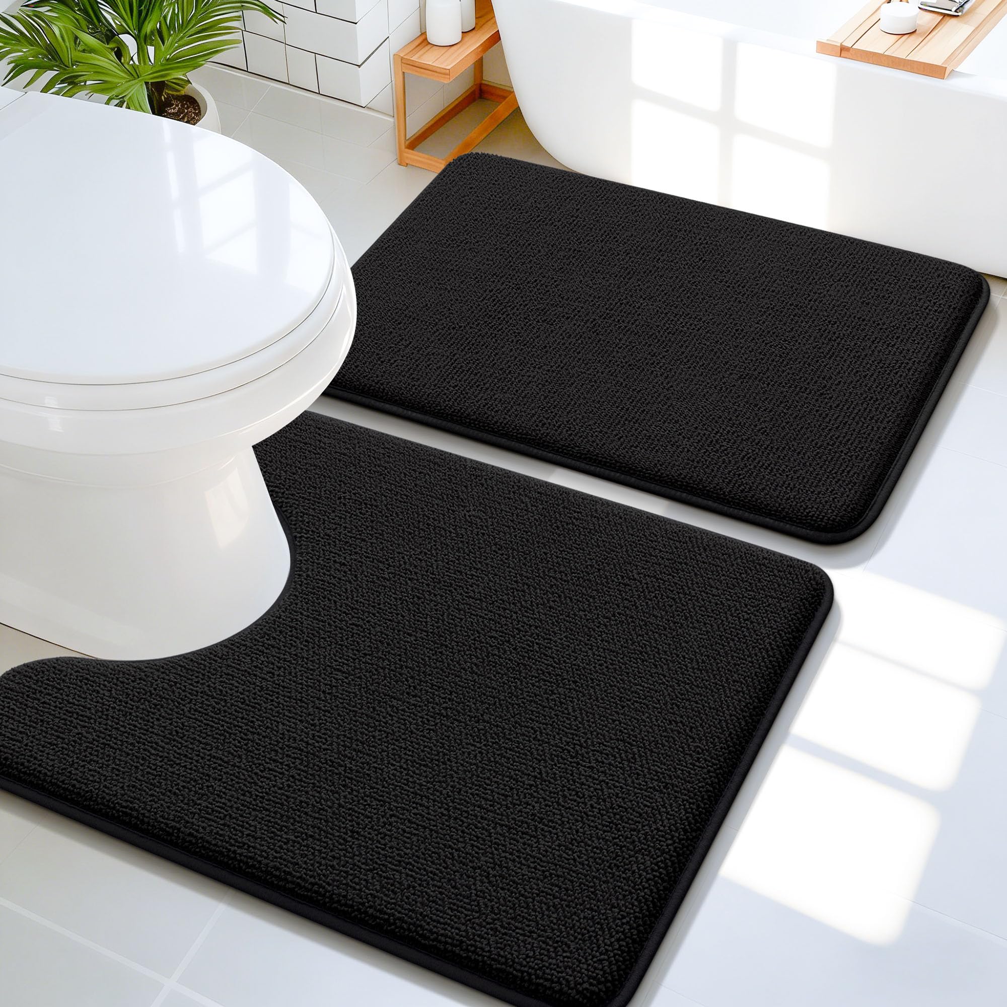 OLANLY Bathroom Rugs Sets 2 Piece, Soft Absorbent Memory Foam Bath Rug Set, Non-Slip, Quick Dry, Machine Washable Bath Mats for Bathroom, Home Decor Accessories (30"x20"+24"x16", Grey)