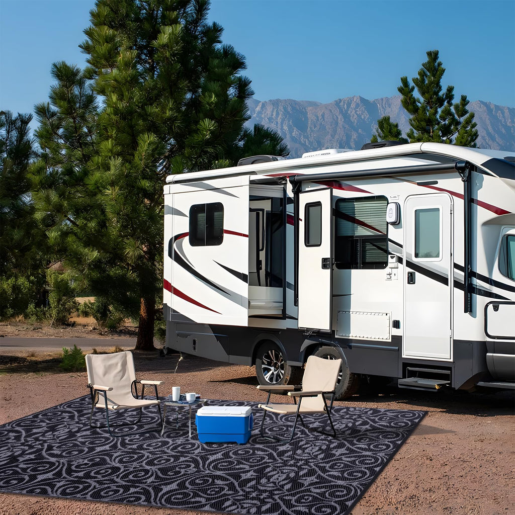 OLANLY Outdoor Rug 5x8 ft Waterproof, Reversible Outdoor Plastic Straw Rug, RV Mat, Indoor Outdoor Carpet Clearance for Patio, Camping, Balcony, Deck, Backyard, Grey & White