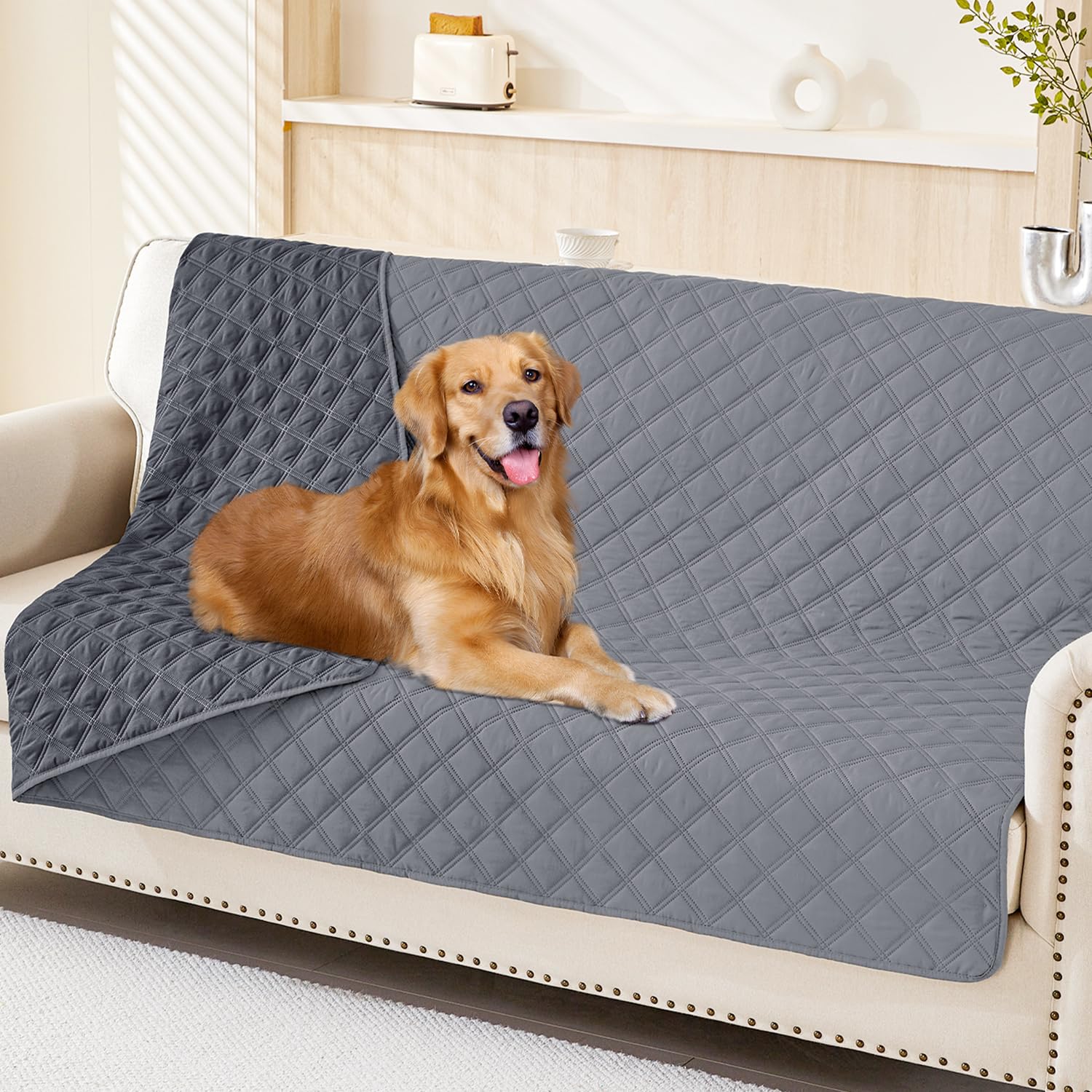 Smiry Waterproof Couch Covers for Dogs Washable, Reversible Pet Couch Covers for 3 Cushion Sofa Pet Friendly, Soft Sofa Furniture Protector for Dogs Cat Kids, Checkered (30"x70", Grey/Dark Grey)