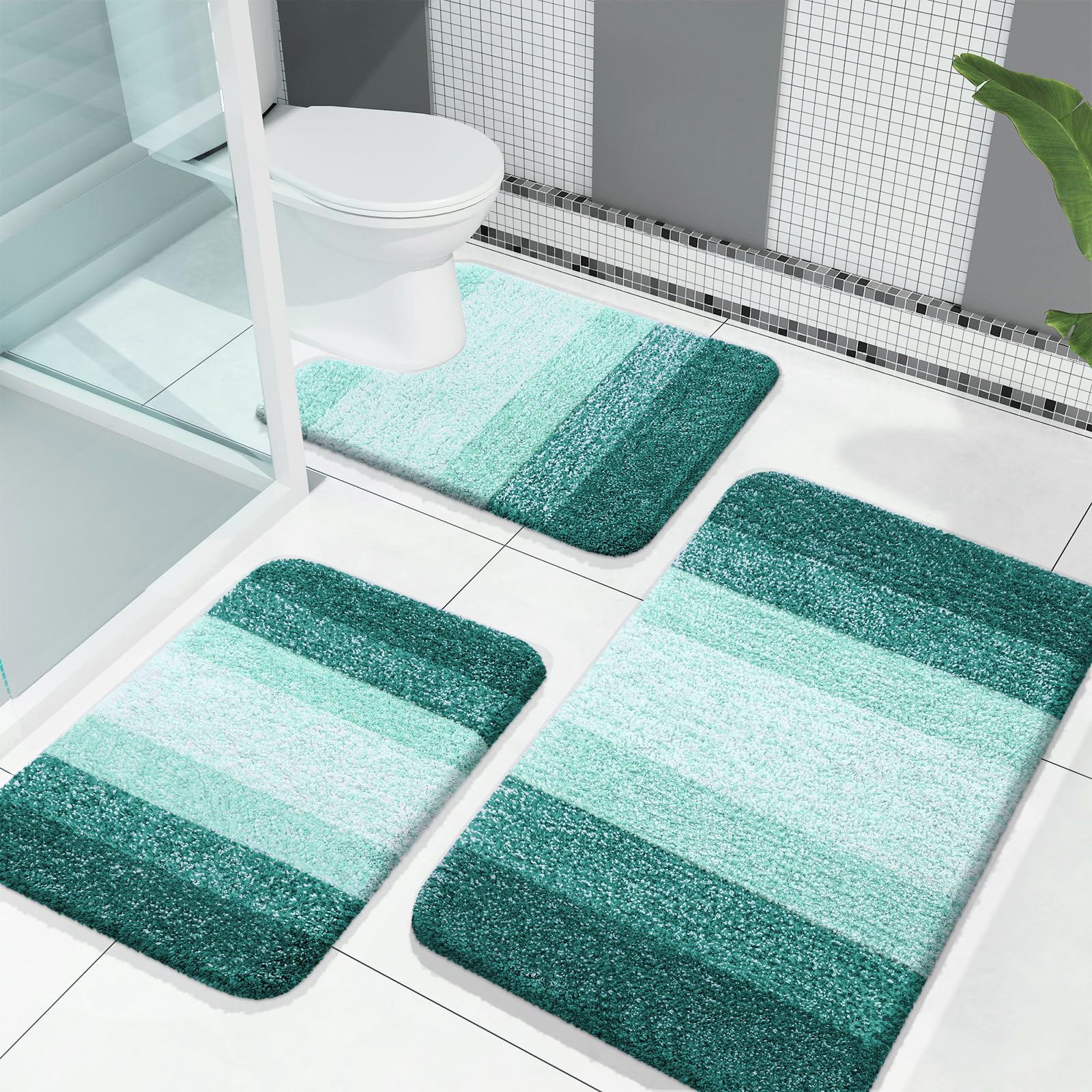 OLANLY Bathroom Rugs Sets 3 Piece, Soft Absorbent Microfiber Bath Mats and U-Shaped Contour Toilet Rug, Machine Wash Dry, Plush Shaggy Bath Mat Set for Bathroom (30"x20"+24"x16"+24"x20", Grey)