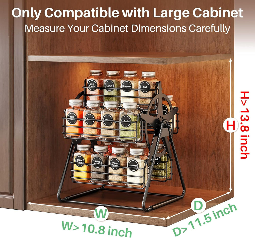 Rotating Spice Rack Organizer for Large Cabinets Kitchen Countertop with Thicken Spice Jars and Labels, Spinning Like Ferris-Wheel, Metal (M)
