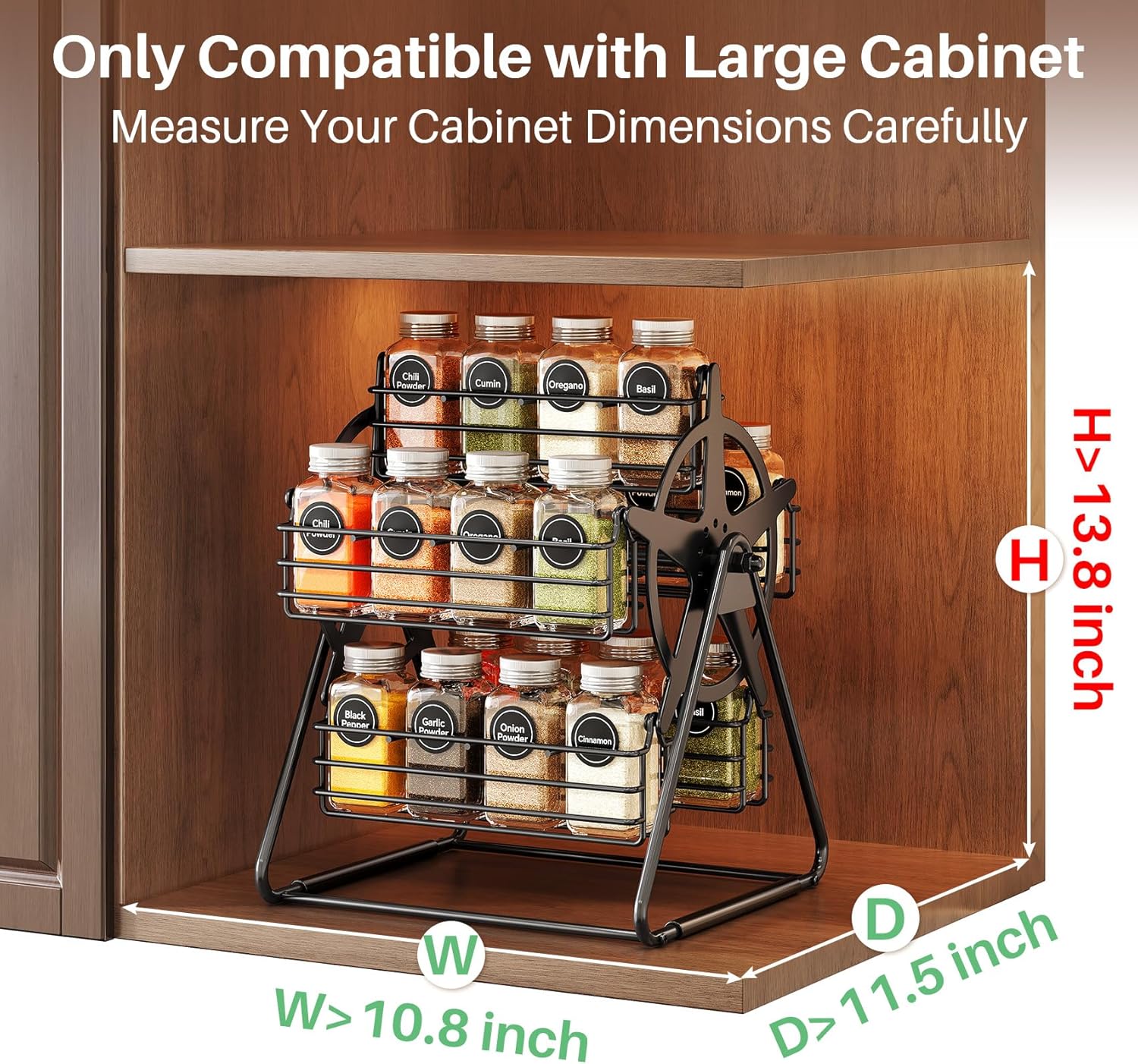 Rotating Spice Rack Organizer for Large Cabinets Kitchen Countertop with Thicken Spice Jars and Labels, Spinning Like Ferris-Wheel, Metal (M)