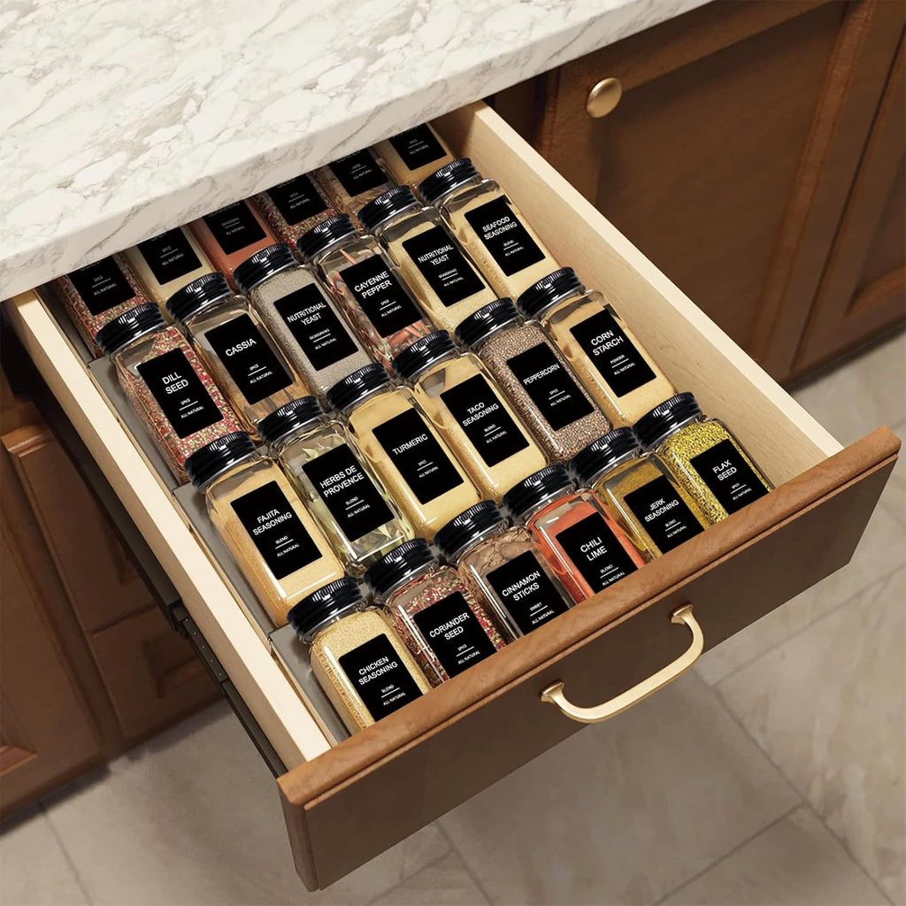 AISIPRIN 24 pcs Spice Jars with Bamboo Lids & 24 pcs Spice Jars with Lable