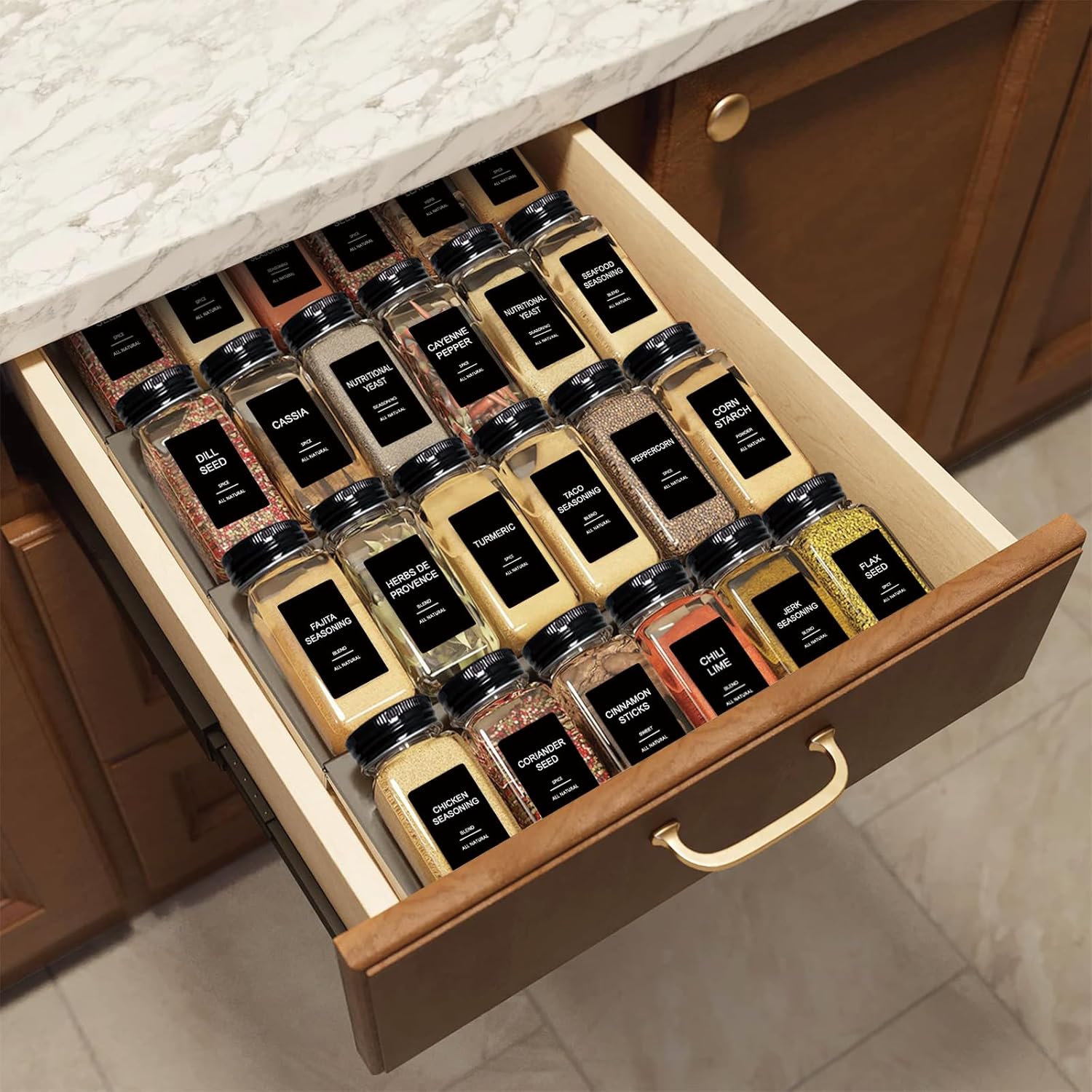 AISIPRIN 24 pcs Spice Jars with Bamboo Lids & 24 pcs Spice Jars with Lable