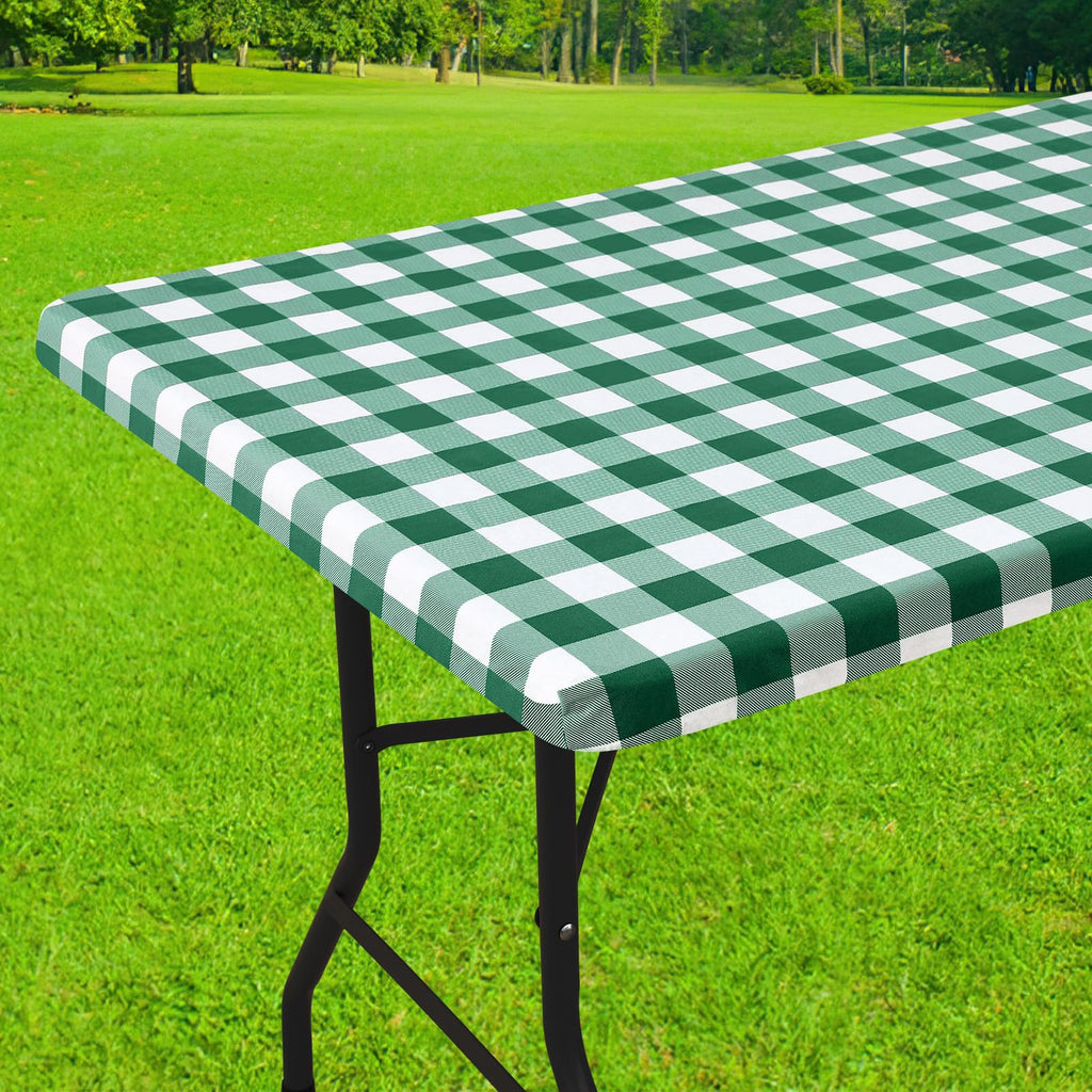 Smiry Rectangle Picnic Table Cloth, Elastic Waterproof Fitted Vinyl Tablecloths, Flannel Backed Buffalo Plaid Table Covers for Dining, Camping, Outdoor (Black and White, 30" x 72")