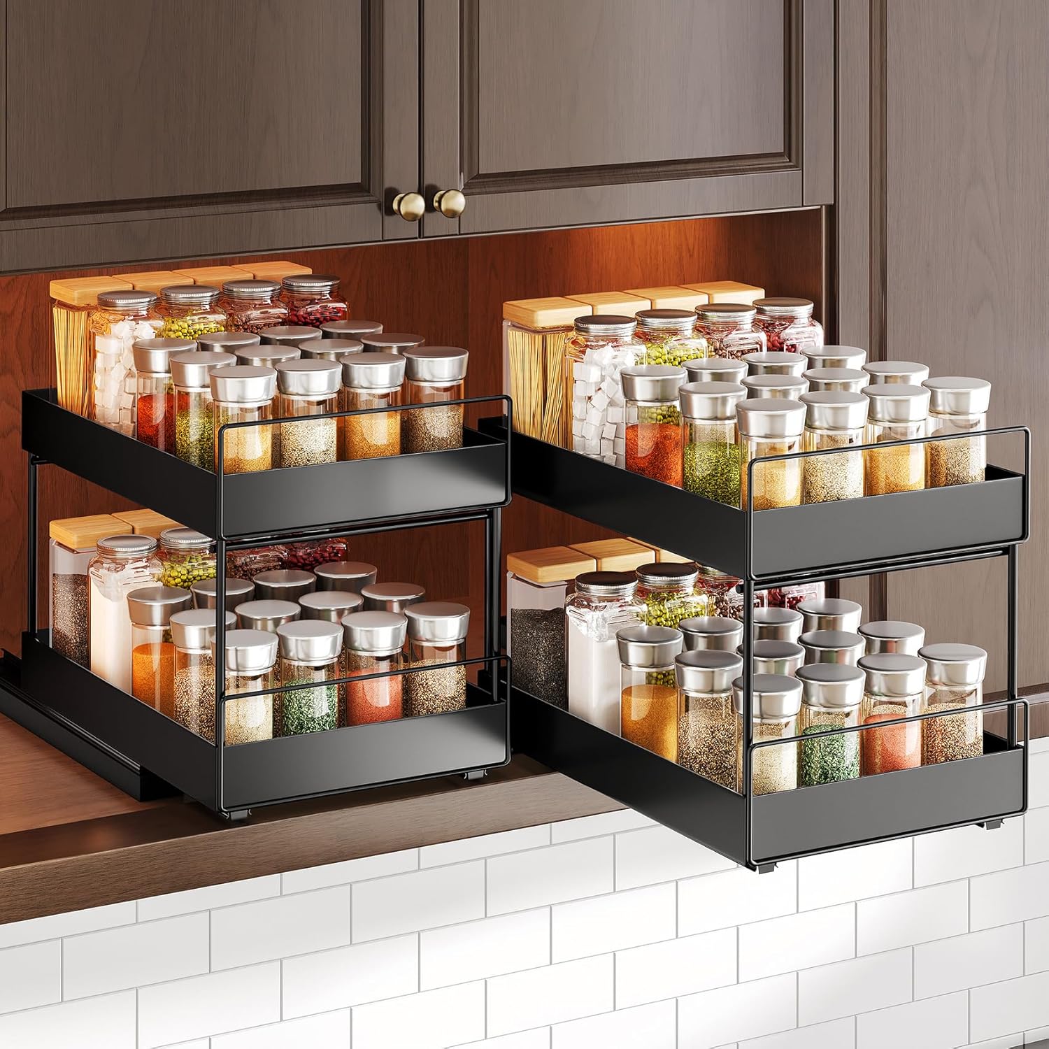 Pull Out Spice Rack Organizer for Large Upper Cabinet, Easy to Install, Drill-Free, Cabinet Requires- Clearance Height > 12 inch, Width>9 inch, Depth> 11 inch - (1 Pack), Dimensions 8.2"Wx10.2"Dx6.9"H