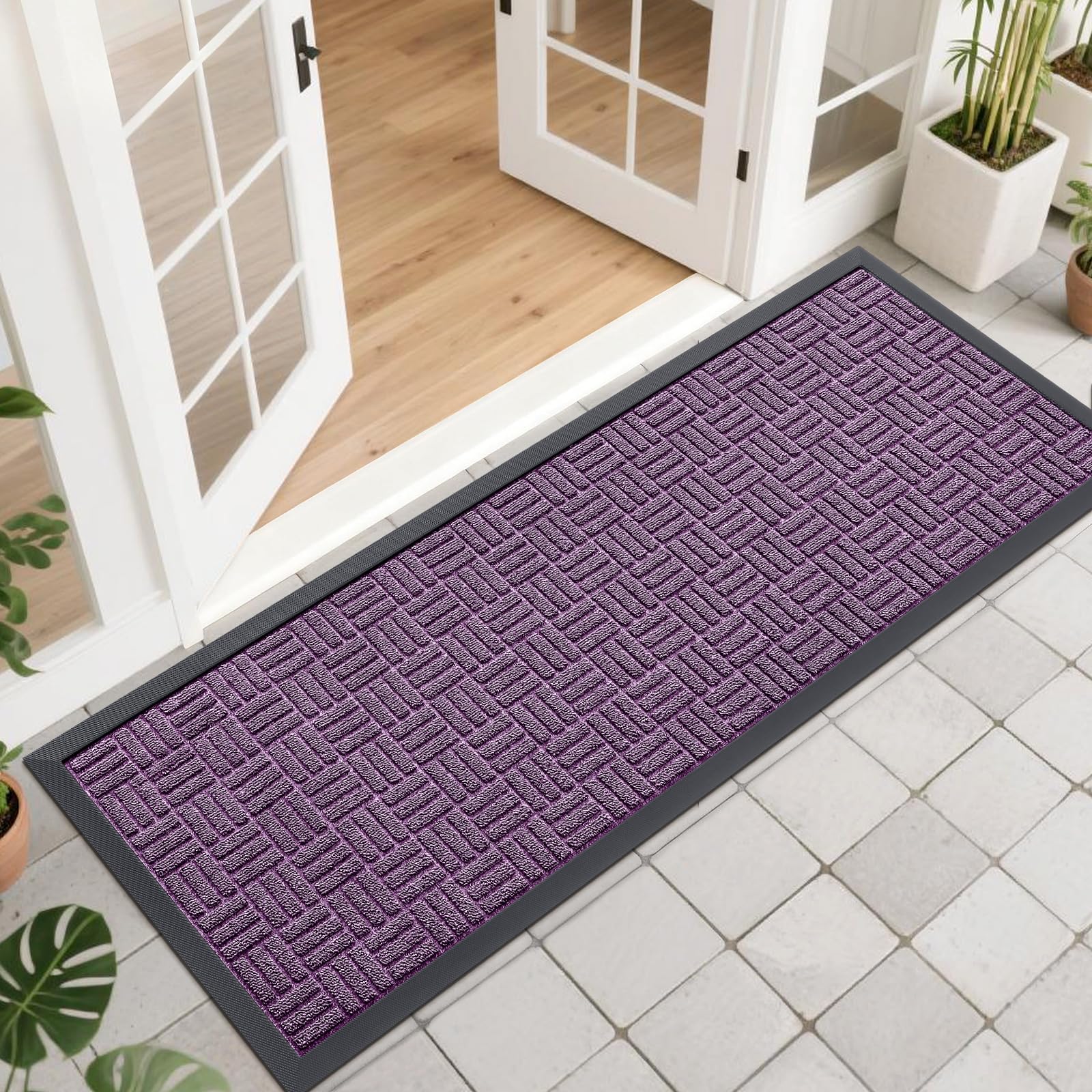 OLANLY Front Door Mat Outside Entrance 29.5x17, Absorbent, Heavy Duty Sturdy Natural Rubber Doormat Indoor Outdoor, Stain and Fade Resistant, Non-Slip Backing Low Profile Floor Mat for Entryway, Grey