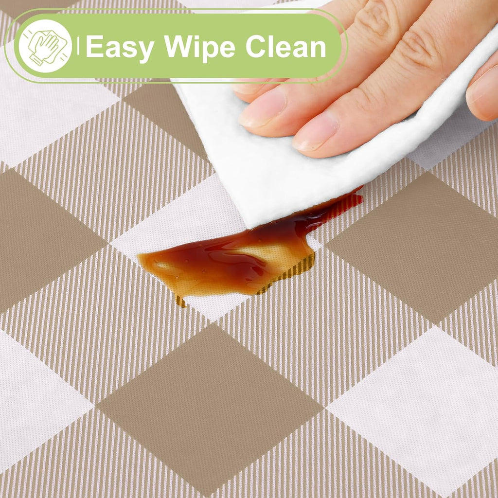 Smiry Rectangle Table Cloth, Waterproof Vinyl Tablecloths with Flannel Backing, Wipeable Buffalo Plaid Table Cover for Dining, Indoor and Outdoor (Khaki & White, 60"x84")