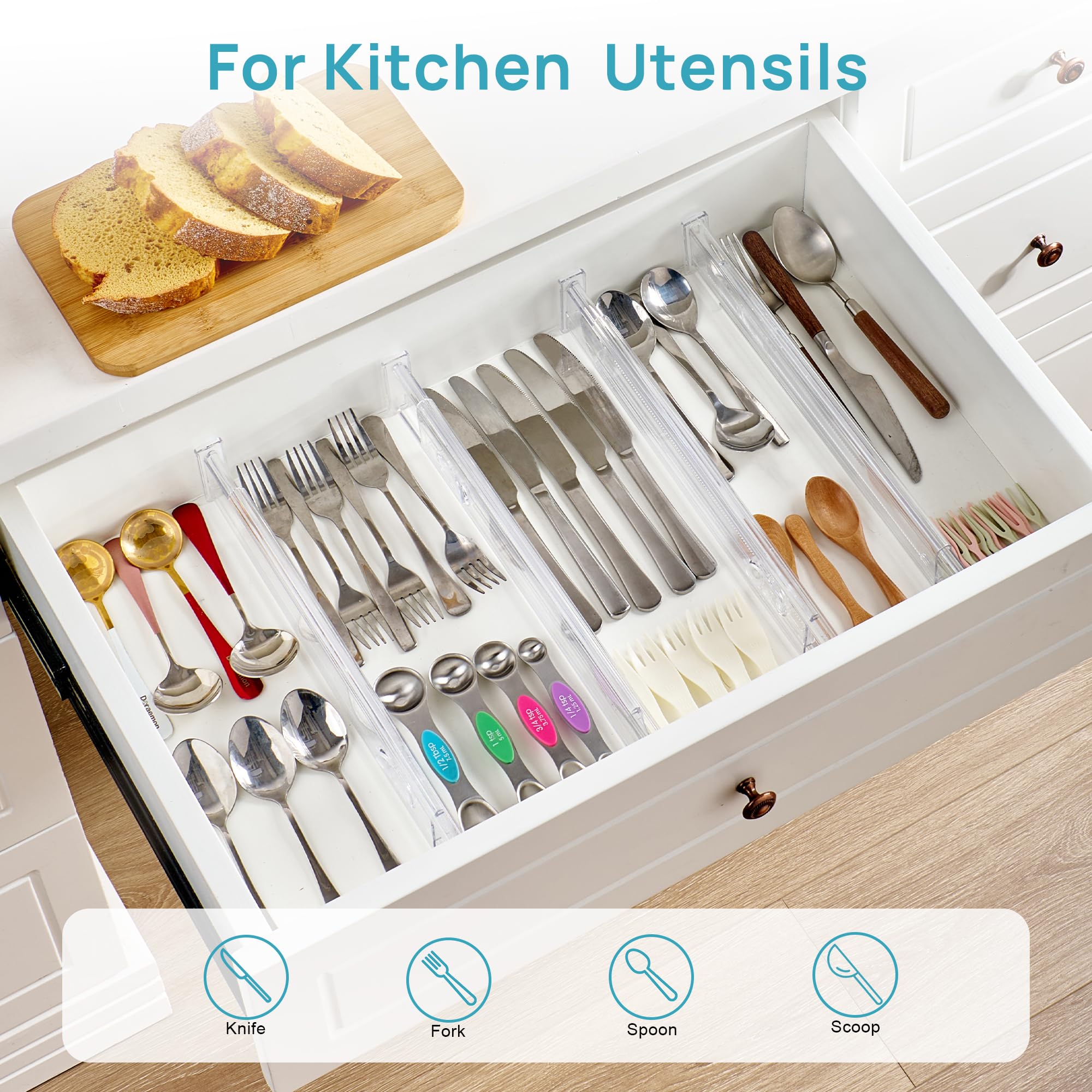 Vtopmart 8 Pack 6" Tall Upgrade Drawer Dividers for Big and Deep Drawer, 12.8"-22.3" Adjustable Expandable Dresser Drawer Organizer, Clear Plastic Separators for Dresser, Baby Supplies, Kitchenware