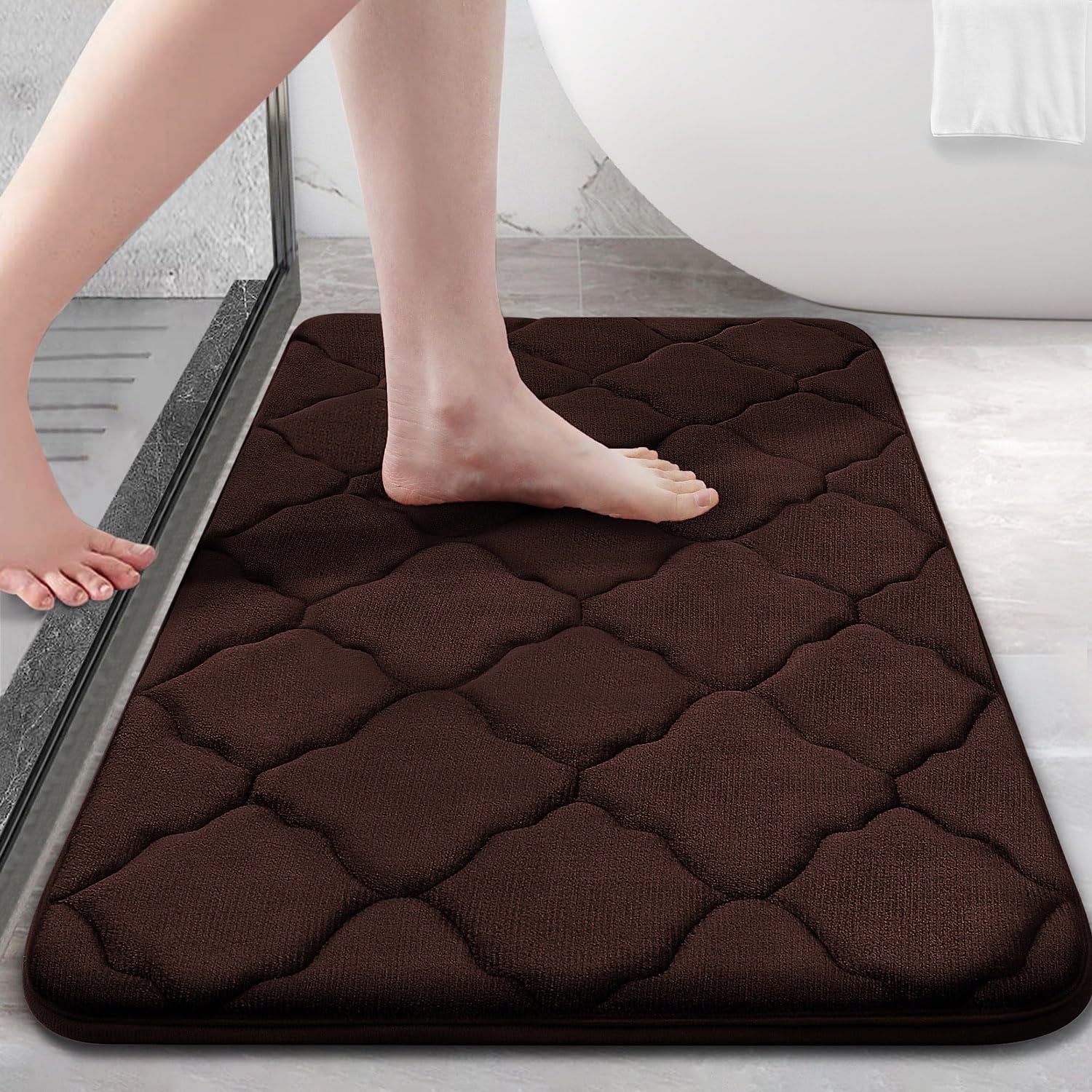 OLANLY Memory Foam Bath Mat Rug 24x16, Ultra Soft and Absorbent Bathroom Rugs, Non-Slip, Comfortable, Machine Washable Bath Carpet for Bathroom Floor, Tub, Shower and Home Decor Accessories, Black
