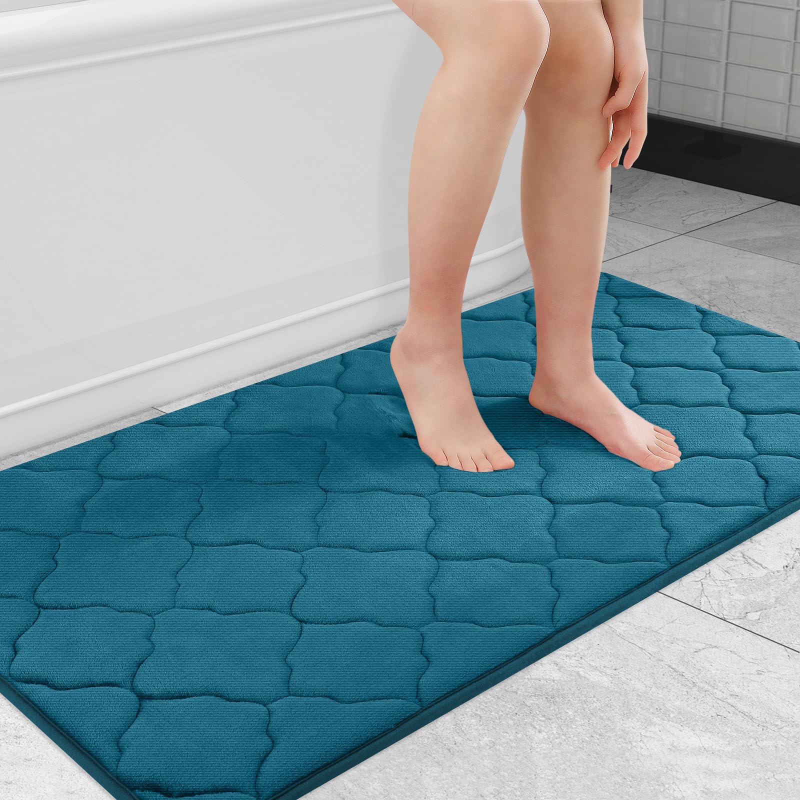 OLANLY Memory Foam Bath Mat Rug 24x16, Ultra Soft and Absorbent Bathroom Rugs, Non-Slip, Comfortable, Machine Washable Bath Carpet for Bathroom Floor, Tub, Shower and Home Decor Accessories, Black