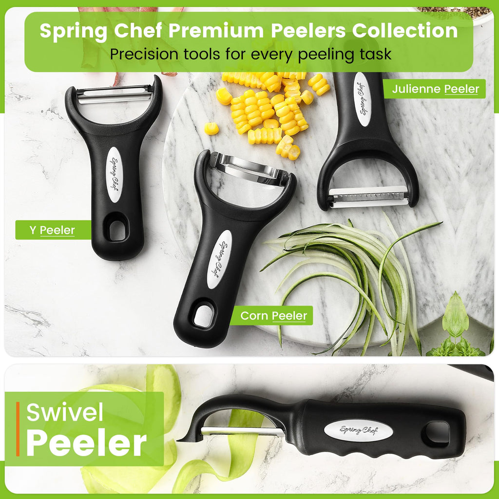 Spring Chef Premium Swivel Vegetable Peeler, Soft Grip Handle and Ultra Sharp Stainless Steel Blades - Perfect Kitchen Peeler For Veggie, Fruit, Potato, Carrot, Apple - Black
