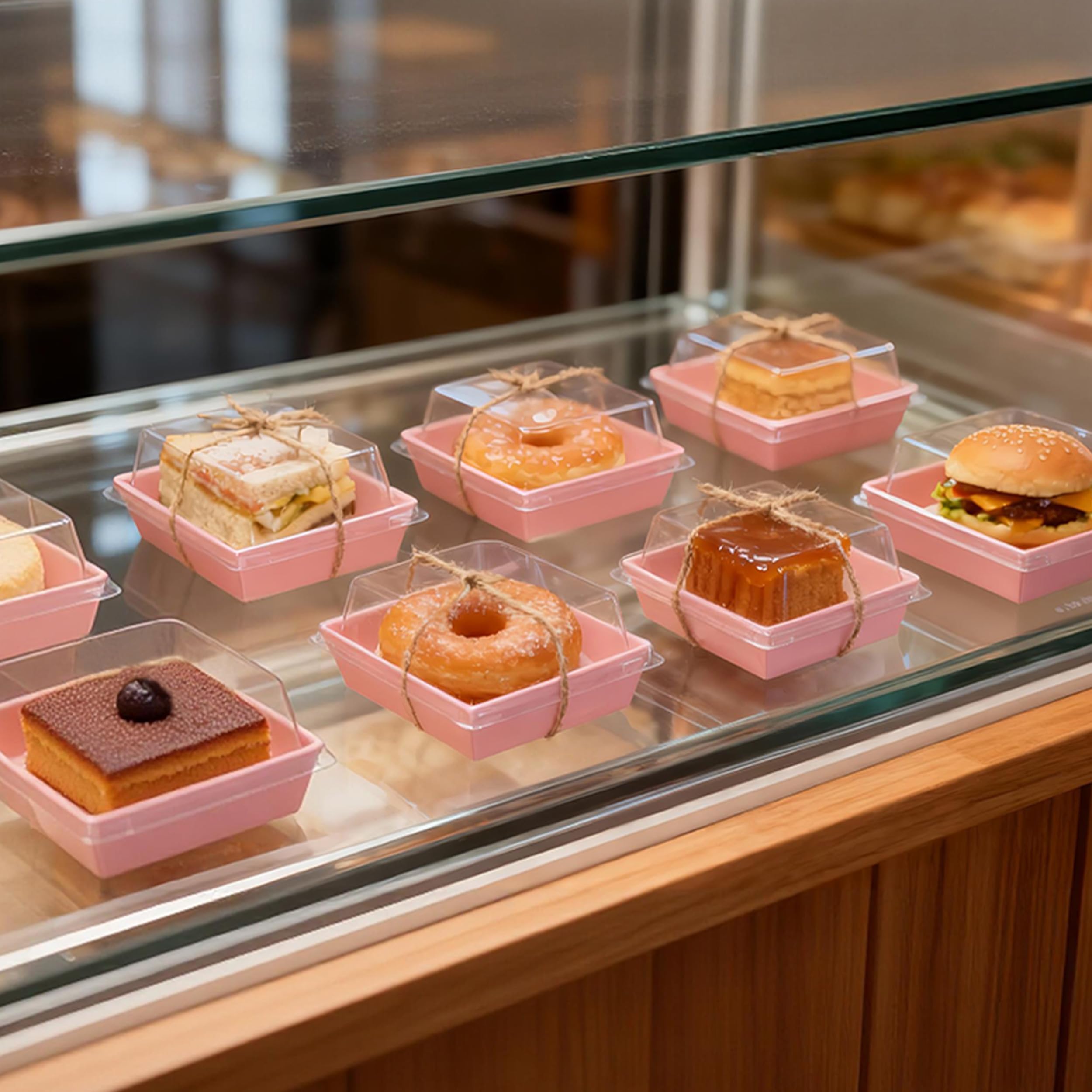 Disposable Charcuterie Boxes with Clear Lid, Food Boxes for Cold&Room Temperature Foods,Grease-Resistant Bakery Packaging for Pastry & Takeout Use 5.3x4.9x2.5INCH(50 Pack,Brown)