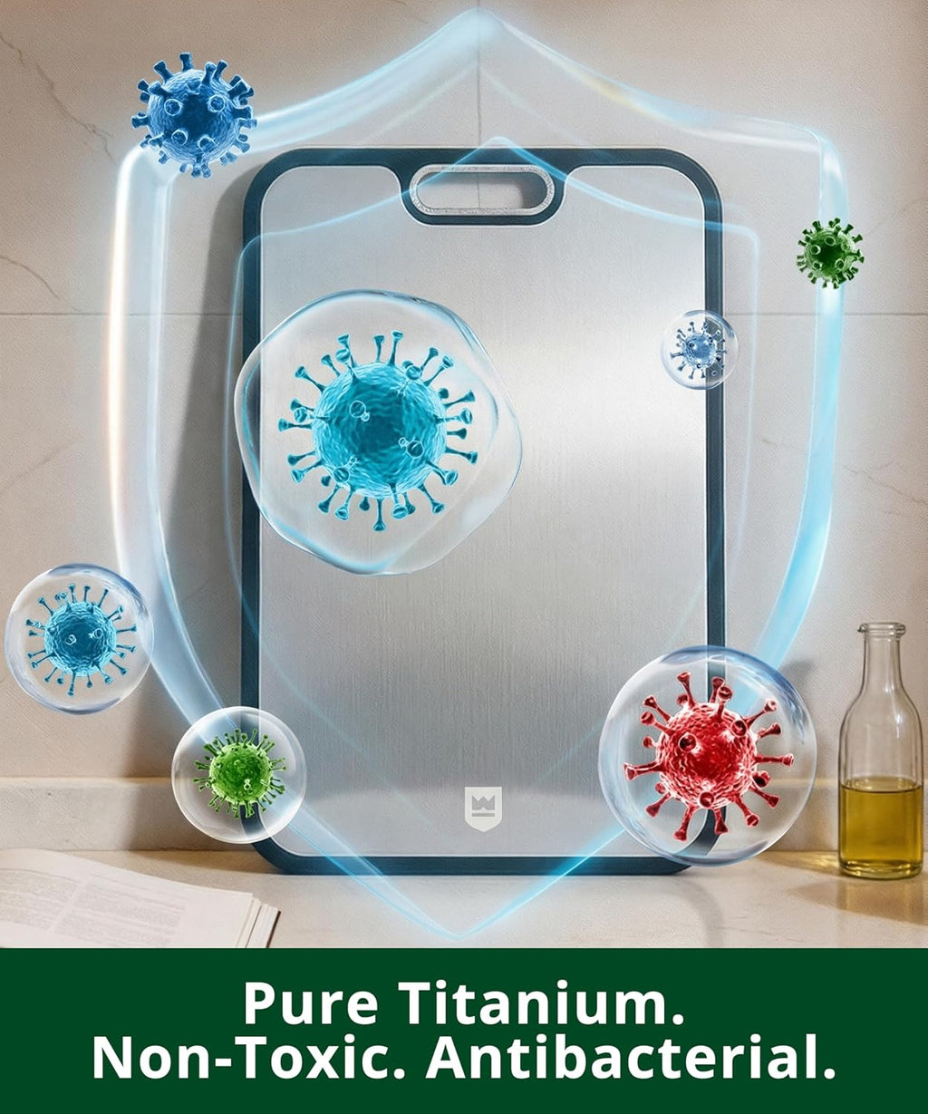 Titanium Cutting Board for Kitchen, Double Sided Cutting Board, Pure Titanium & PP, Large Metal Chopping Board with Juice Groove for Meat and Vegetables, Easy to Clean, 15”×10.4”
