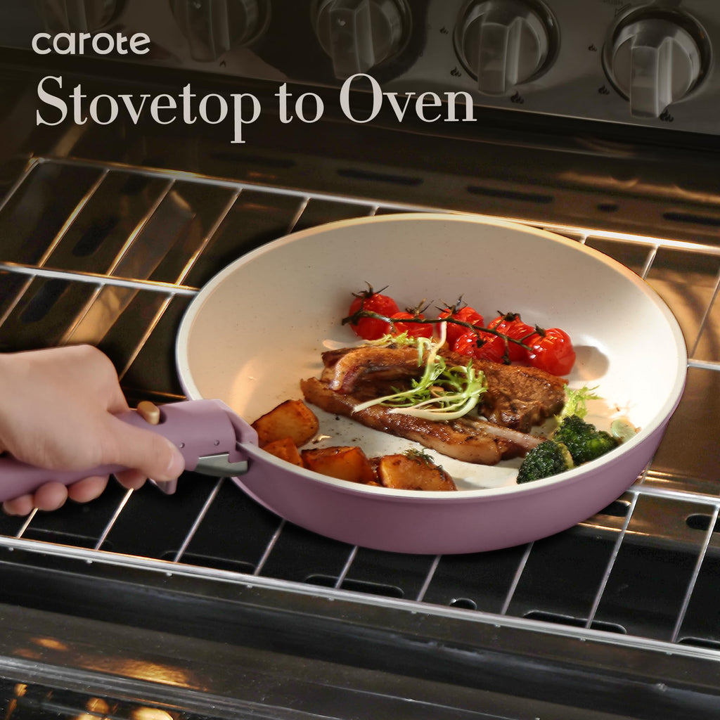 CAROTE Ceramic Pots and Pans Set Non Stick, Nonstick Kitchen Cookware Sets with Lid, Detachable Handle Sauté Pan Set, Non Toxic Frying Pan, Oven Safe, Induction Ready, Cream White