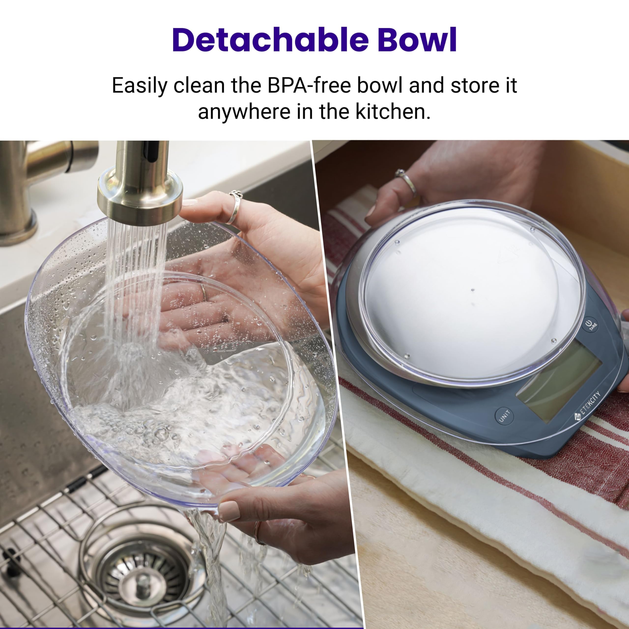 Etekcity 0.1g Food Kitchen Scale, Bowl, Digital Grams and Ounces for Weight Loss, Dieting, Baking, Cooking, and Meal Prep, 11lb/5kg, Stainless Steel Silver