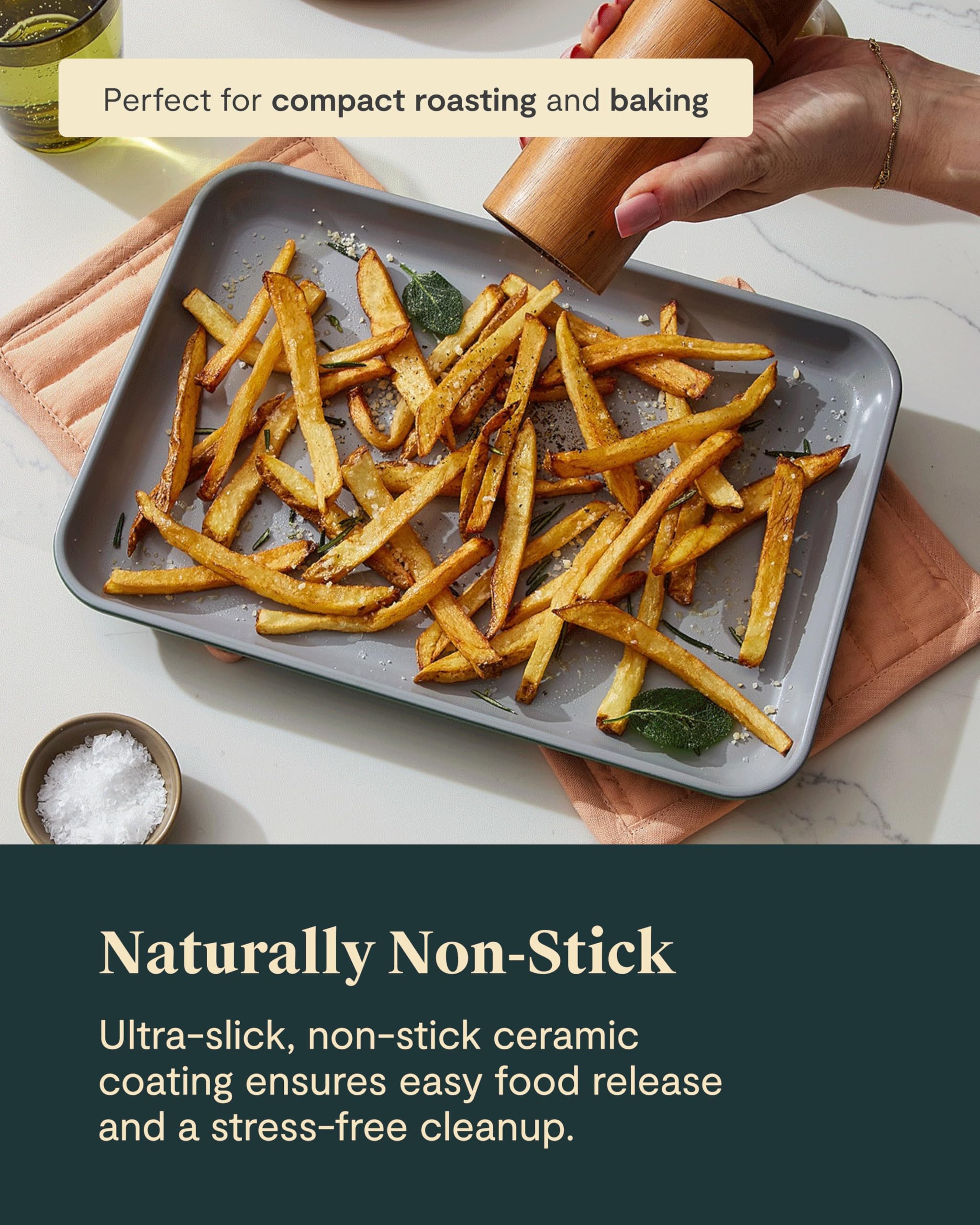 Caraway Non-Stick Ceramic Medium Baking Sheet Duo - Naturally Slick Ceramic Coating - Non-Toxic, PTFE & PFOA Free - Perfect for Baking, Roasting, and More - Medium (15" x 10") - Cream