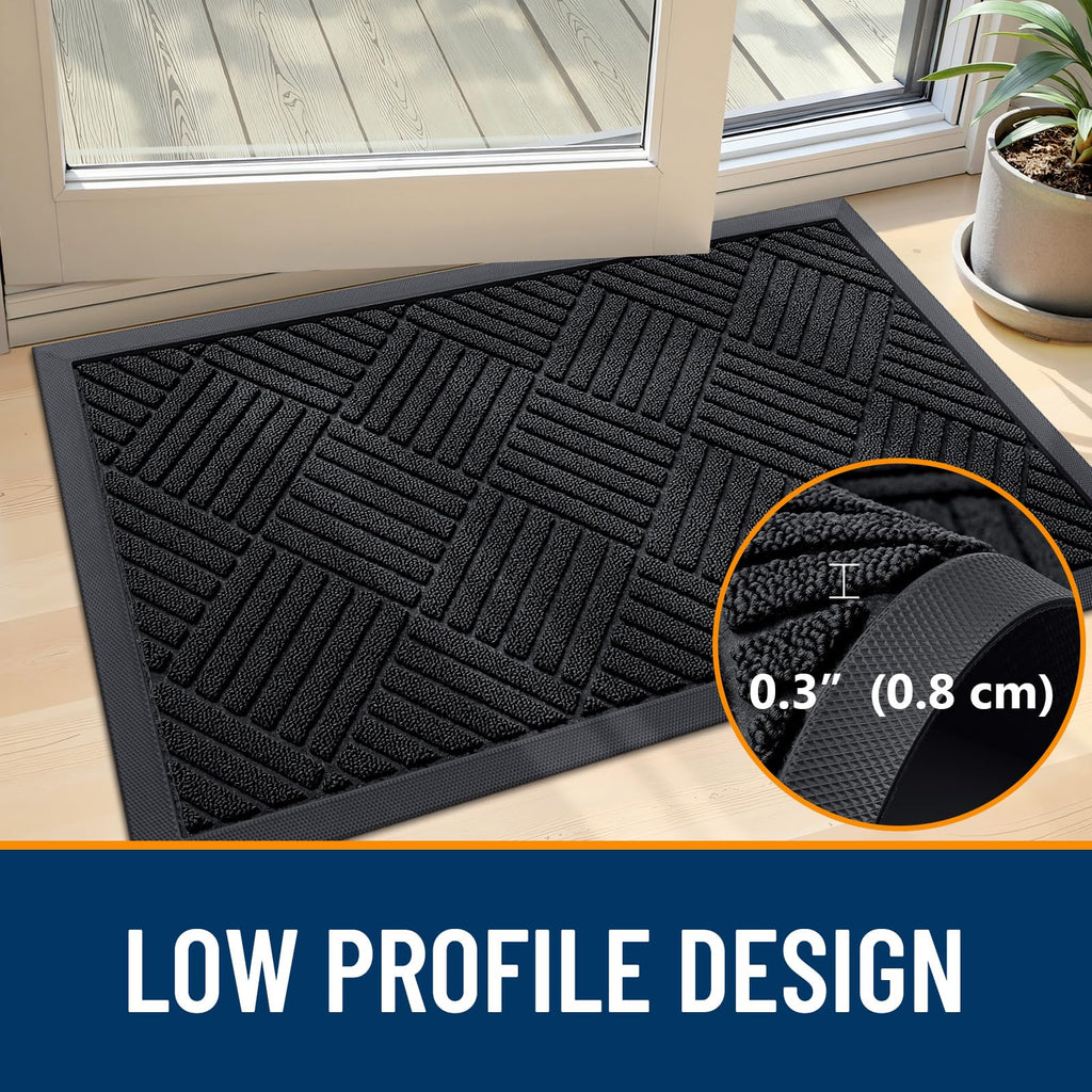 OLANLY Front Door Mat Outside Entrance 29.5x17, Absorbent, Heavy Duty Sturdy Natural Rubber Doormat Indoor Outdoor, Stain and Fade Resistant, Non-Slip Low Profile Floor Mat for Entryway, Grey Diamond
