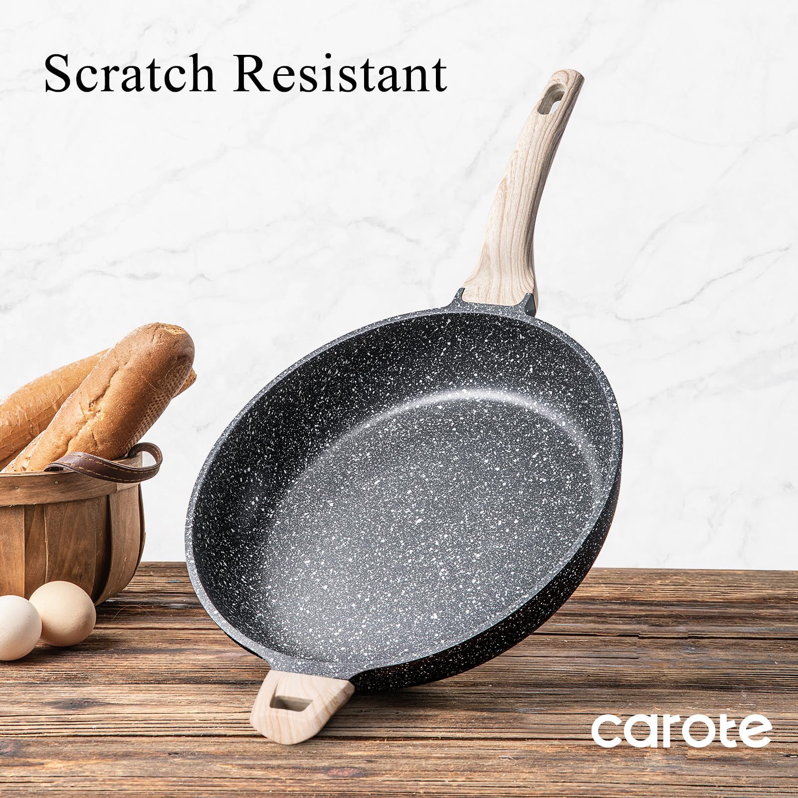 CAROTE Nonstick Frying Pan Skillet,Non Stick Granite Fry Pan Egg Pan Omelet Pans, Stone Cookware Chef's Pan, PFOA Free,Induction Compatible(Classic Granite, 8-Inch)