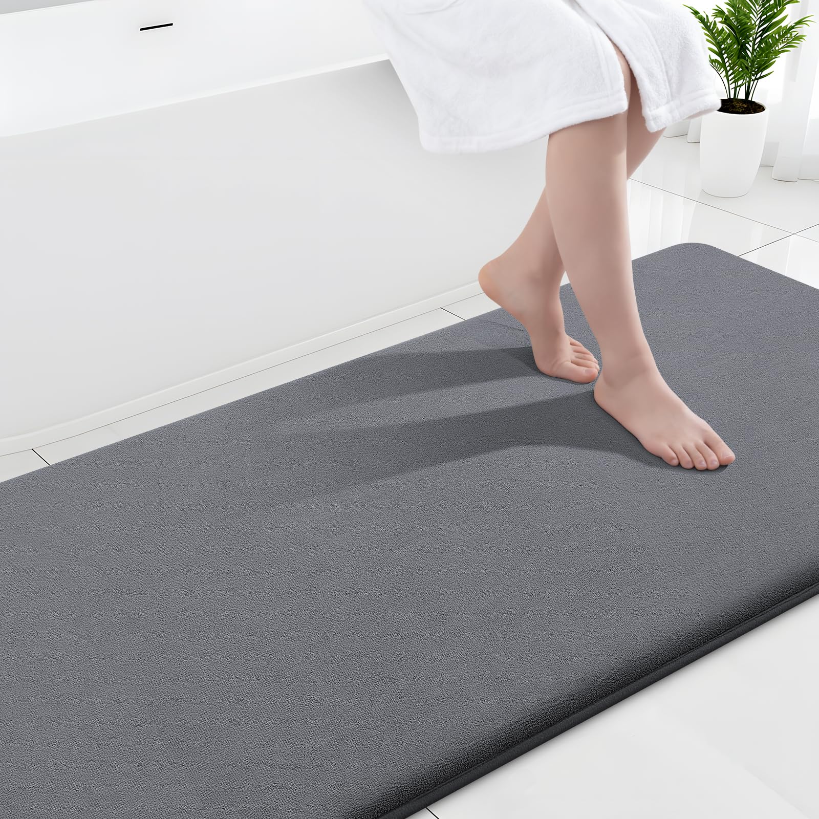 Smiry Memory Foam Bath Mat 30x20, Extra Soft and Absorbent Bathroom Mats, Non Slip Washable Carpet for Floor, Shower and Tub, Black