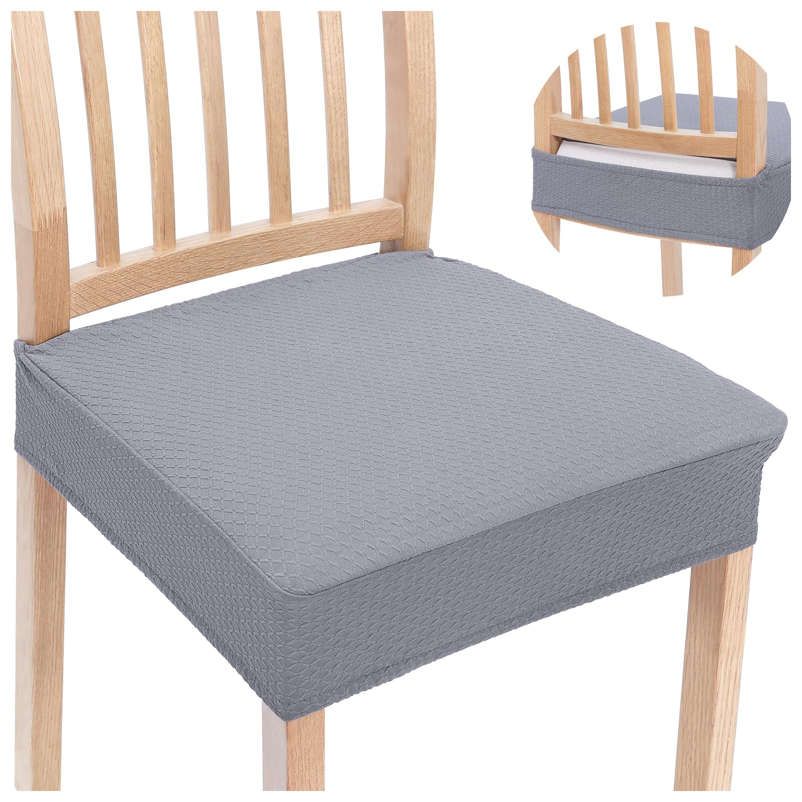 Smiry Stretch Jacquard Seat Covers for Dining Room Chairs Set of 6, Removable Washable Chair Seat Protector Slipcovers, No Rear Covers, Beige