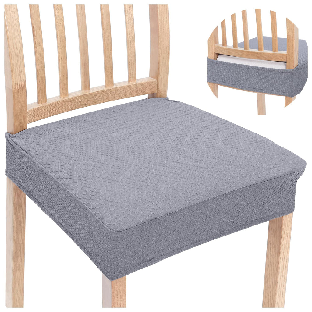 Smiry Stretch Jacquard Seat Covers for Dining Room Chairs Set of 6, Removable Washable Chair Seat Protector Slipcovers, No Rear Covers, Beige