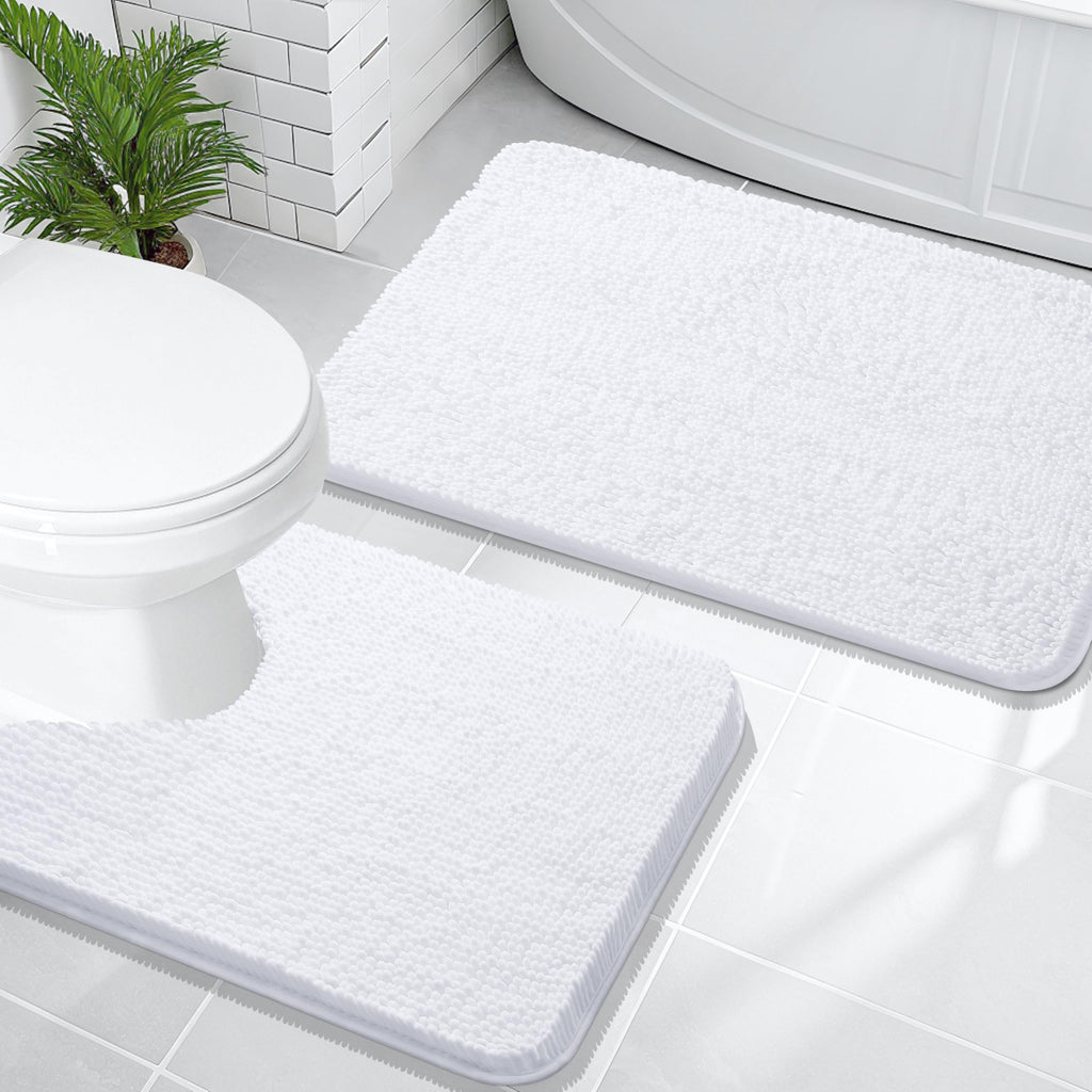 OLANLY Bathroom Rugs Sets 2 Piece, Soft Absorbent Chenille Bath Mats and U-Shaped Contour Toilet Mat Area Rug Set, Machine Washable Bath Carpet, Home Decor Accessories(30"x20"+24"x20", Grey)