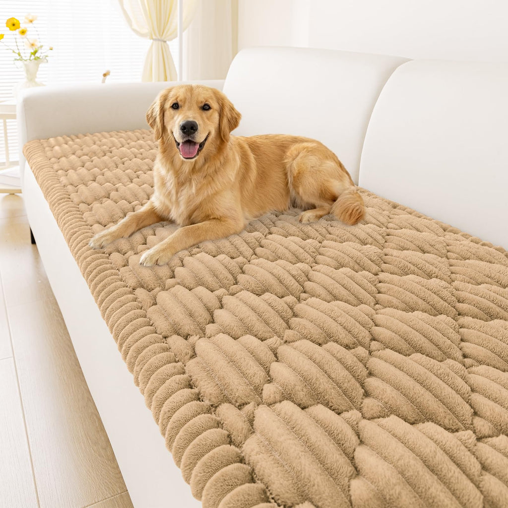 Smiry Pet Couch Cover for Dogs Washable, Non-Slip Fuzzy Couch Covers for 3 Cushion Sofa Pet Friendly, Soft Thick Furniture Protector Sofa Slipcover Mat for Dogs (Camel, 27.6" x 59")