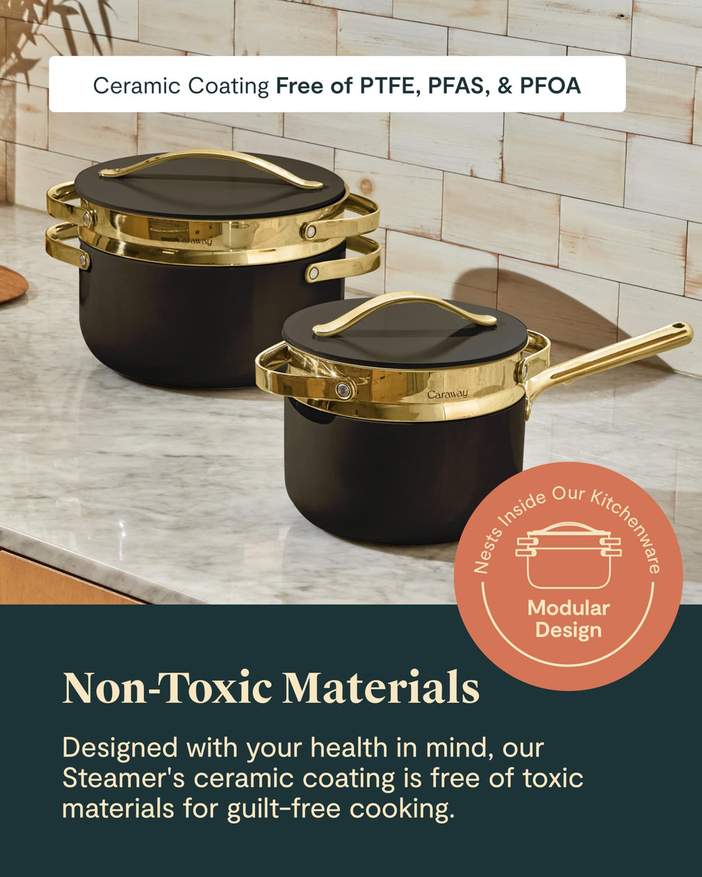 Caraway Steamer - Stainless Steel Steamer with Handles - Non Stick, Non Toxic Coating - Steam Veggies, Seafood, and More - Compatible With Our Dutch Oven or Sauce Pan - Small