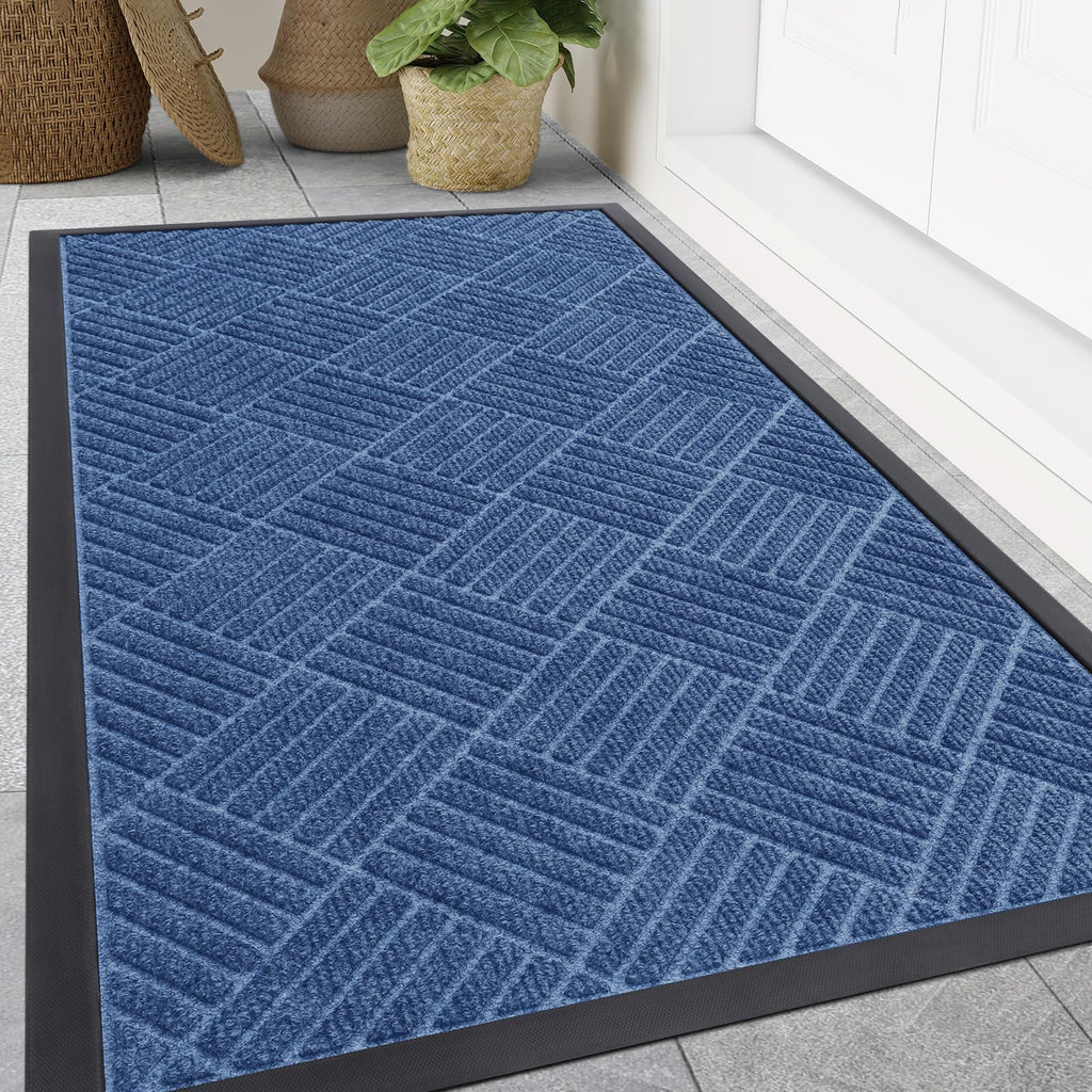 Smiry Front Door Mat Outside Entrance, Heavy Duty Outdoor Indoor Natural Rubber Doormat, Non Slip, Trap Dirt and Moisture, Easy Clean, Low Profile Patio Porch Entryway Mat, 29.5x17, Grey