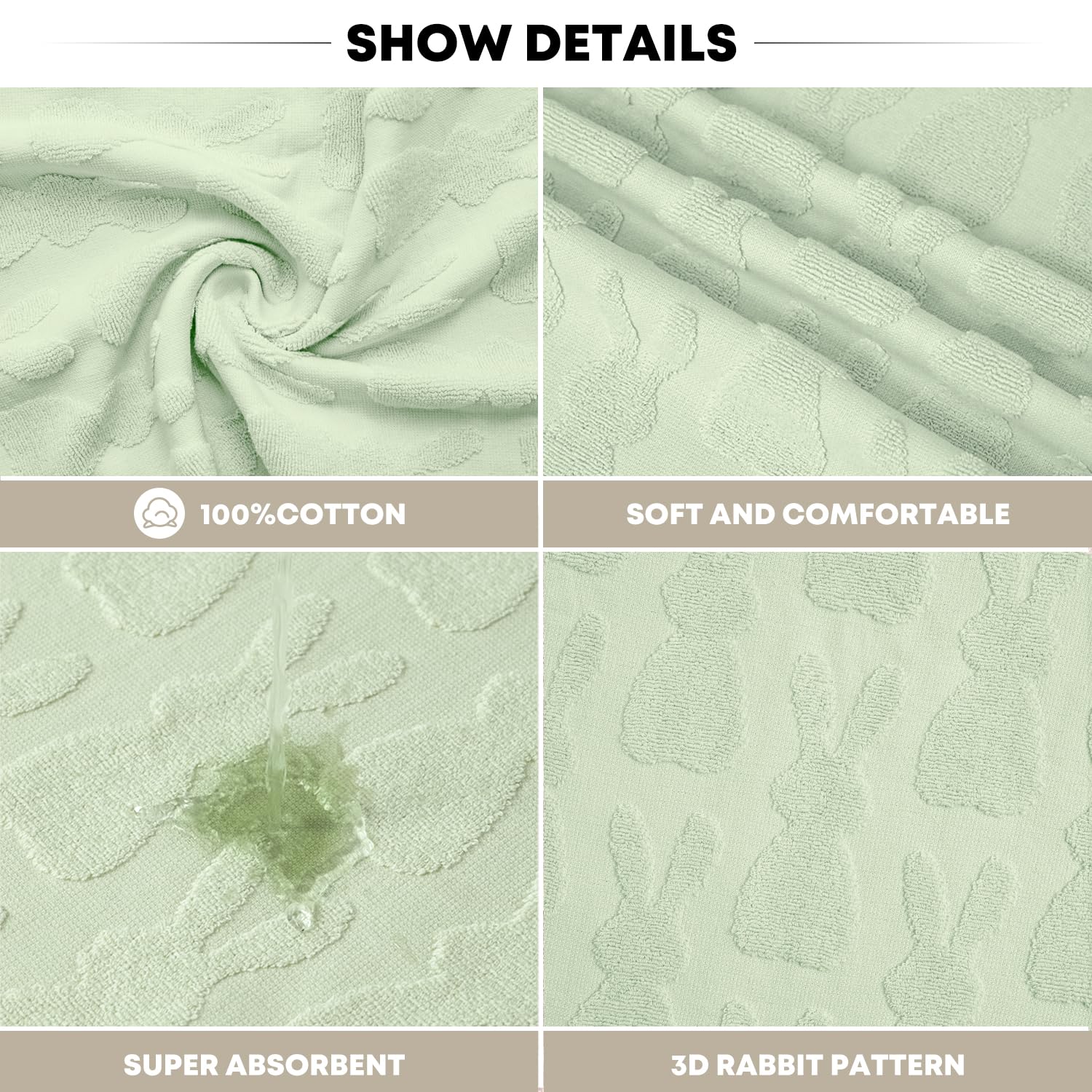 Artoid Mode 2 Pcs Beige 3D Rabbit Jacquard Easter Hand Towels for Bathroom, 100% Cotton Soft Absorbent Bathroom Decor Towels, 13.7 x 29.5 Inch