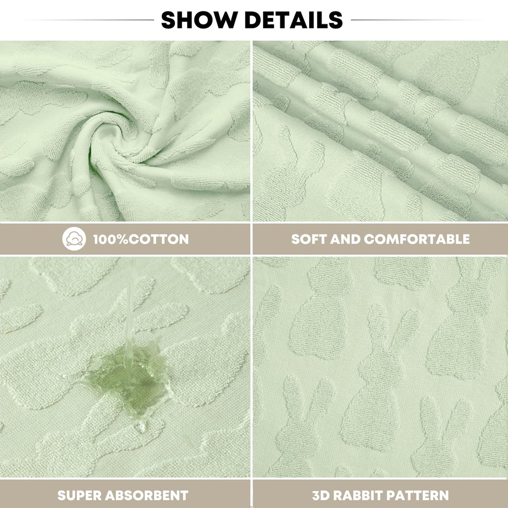 Artoid Mode 2 Pcs Beige 3D Rabbit Jacquard Easter Hand Towels for Bathroom, 100% Cotton Soft Absorbent Bathroom Decor Towels, 13.7 x 29.5 Inch
