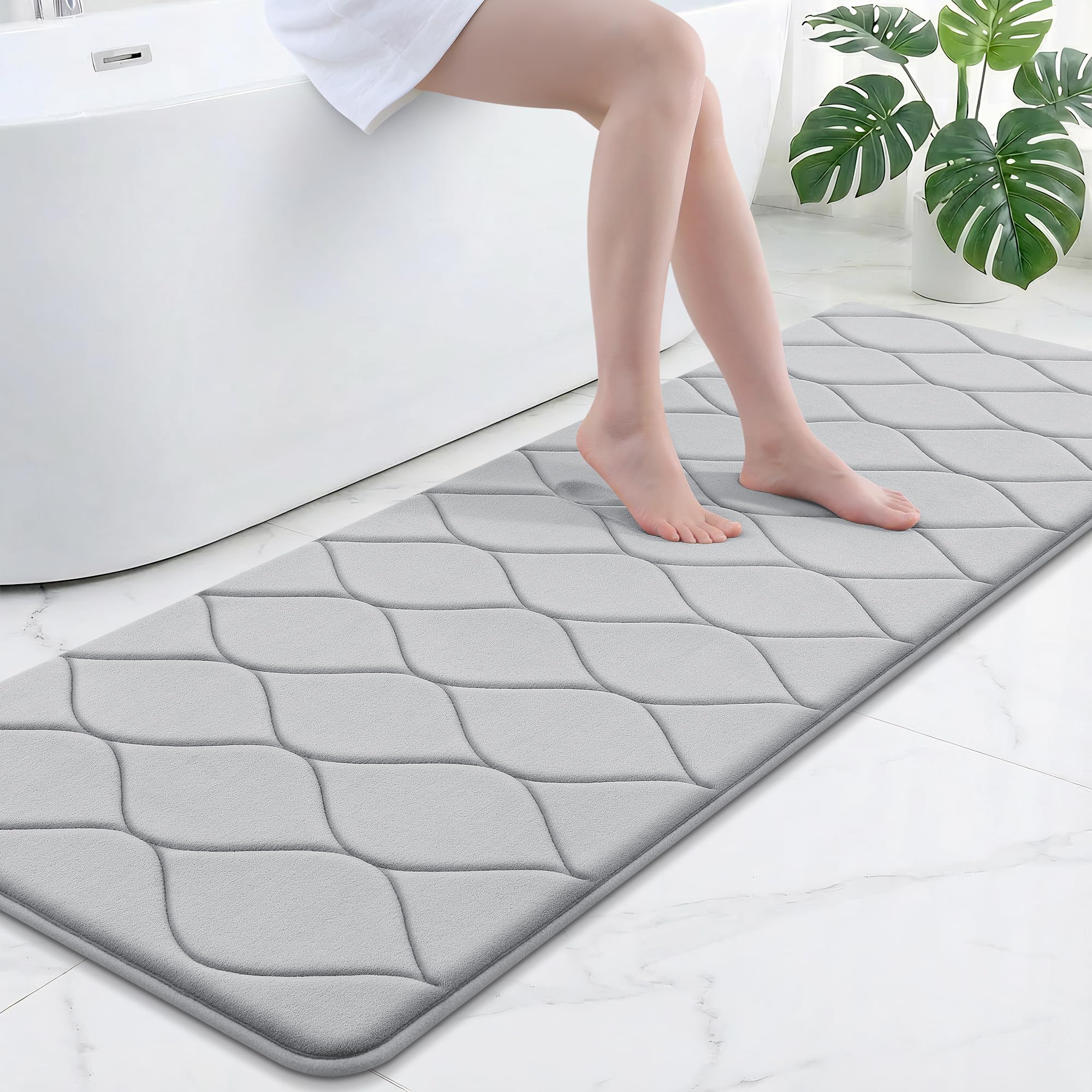 Smiry Memory Foam Bath Mat 30''x20'', Ultra Soft Non-Slip Bathroom Rug, Plush Water Absorbent Quick Dry and Machine Washable Floor Mat for Shower, Tub & Home Decor, Grey