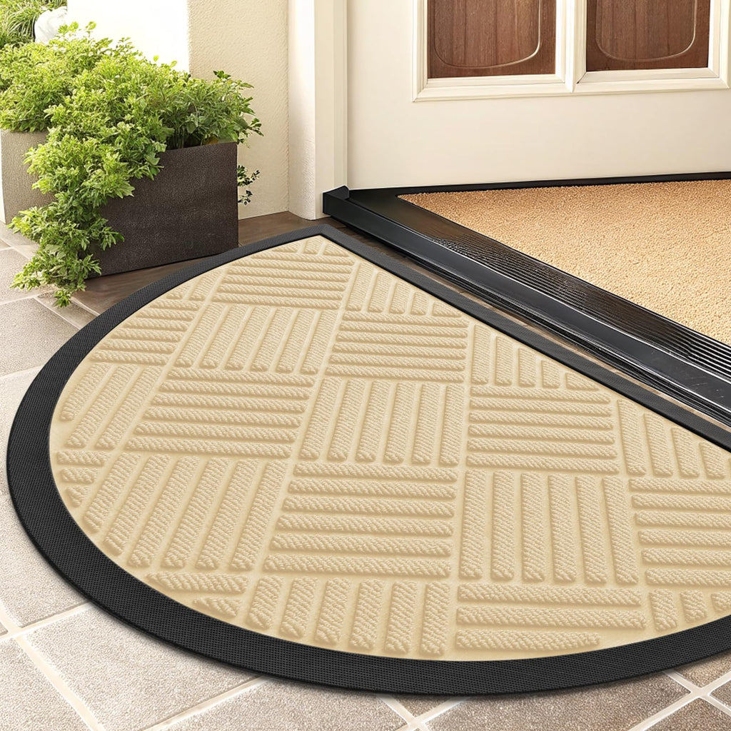 Smiry Front Door Mat Outside Entrance, Heavy Duty Outdoor Indoor Natural Rubber Doormat, Non Slip, Trap Dirt and Moisture, Easy Clean, Low Profile Patio Porch Entryway Mat, 29.5x17, Grey