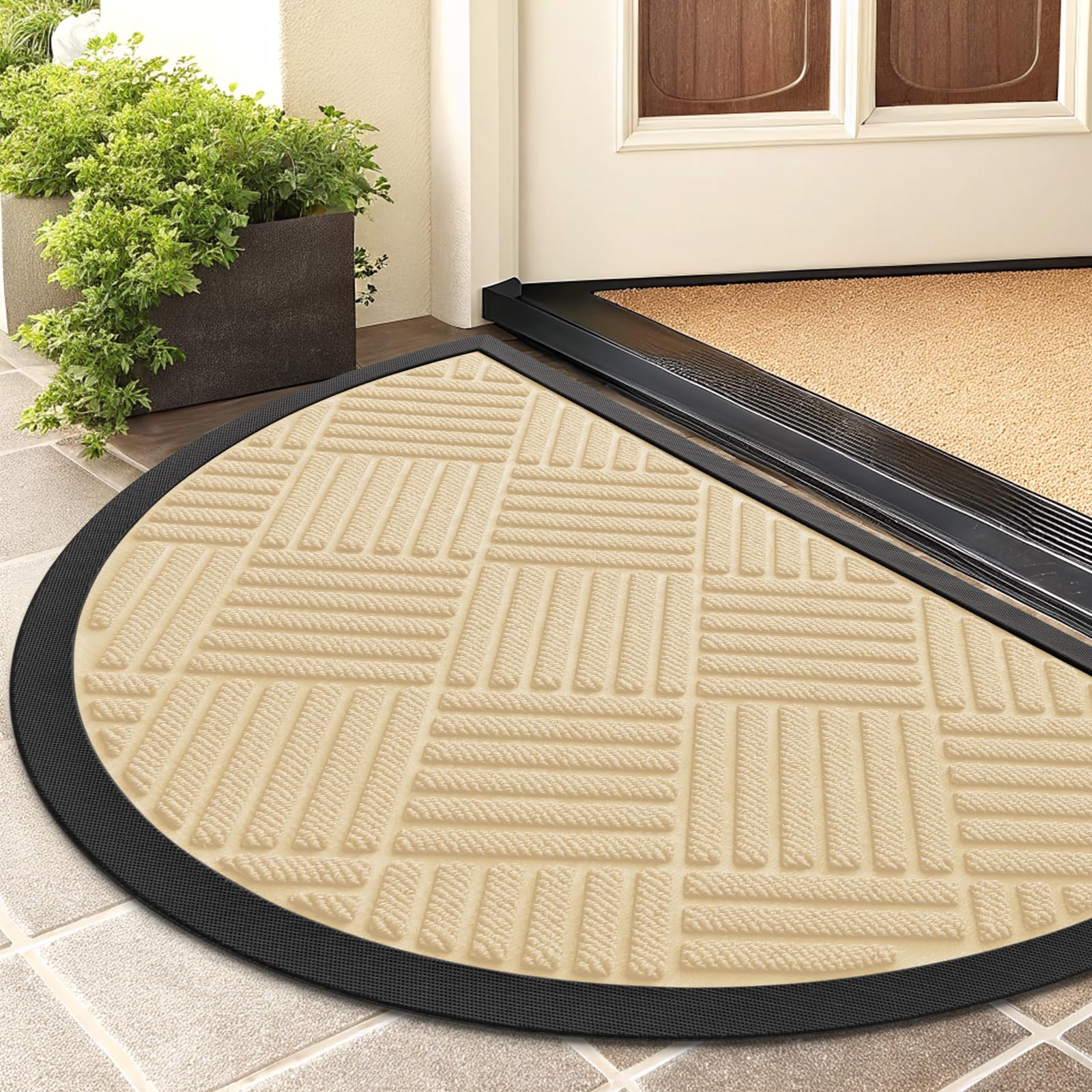 Smiry Front Door Mat Outside Entrance, Heavy Duty Outdoor Indoor Natural Rubber Doormat, Non Slip, Trap Dirt and Moisture, Easy Clean, Low Profile Patio Porch Entryway Mat, 29.5x17, Grey