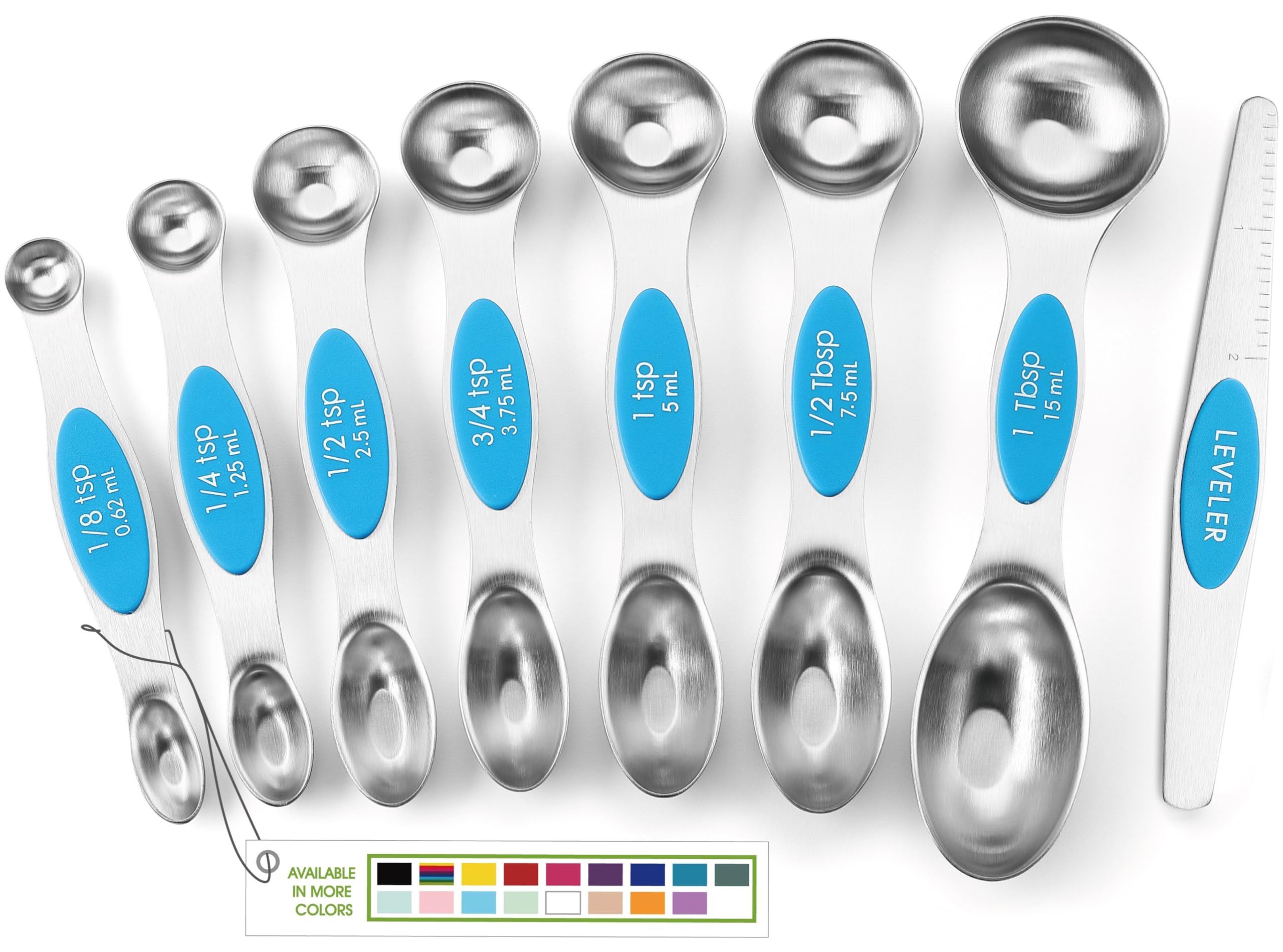 Spring Chef Stainless Steel Magnetic Measuring Spoons Set with Strong N45 Magnets, Heavy Duty Metal Kitchen Gadgets for Baking & Cooking, Fits in Most Kitchen Spice Jars, Set of 8 with Leveler, Black