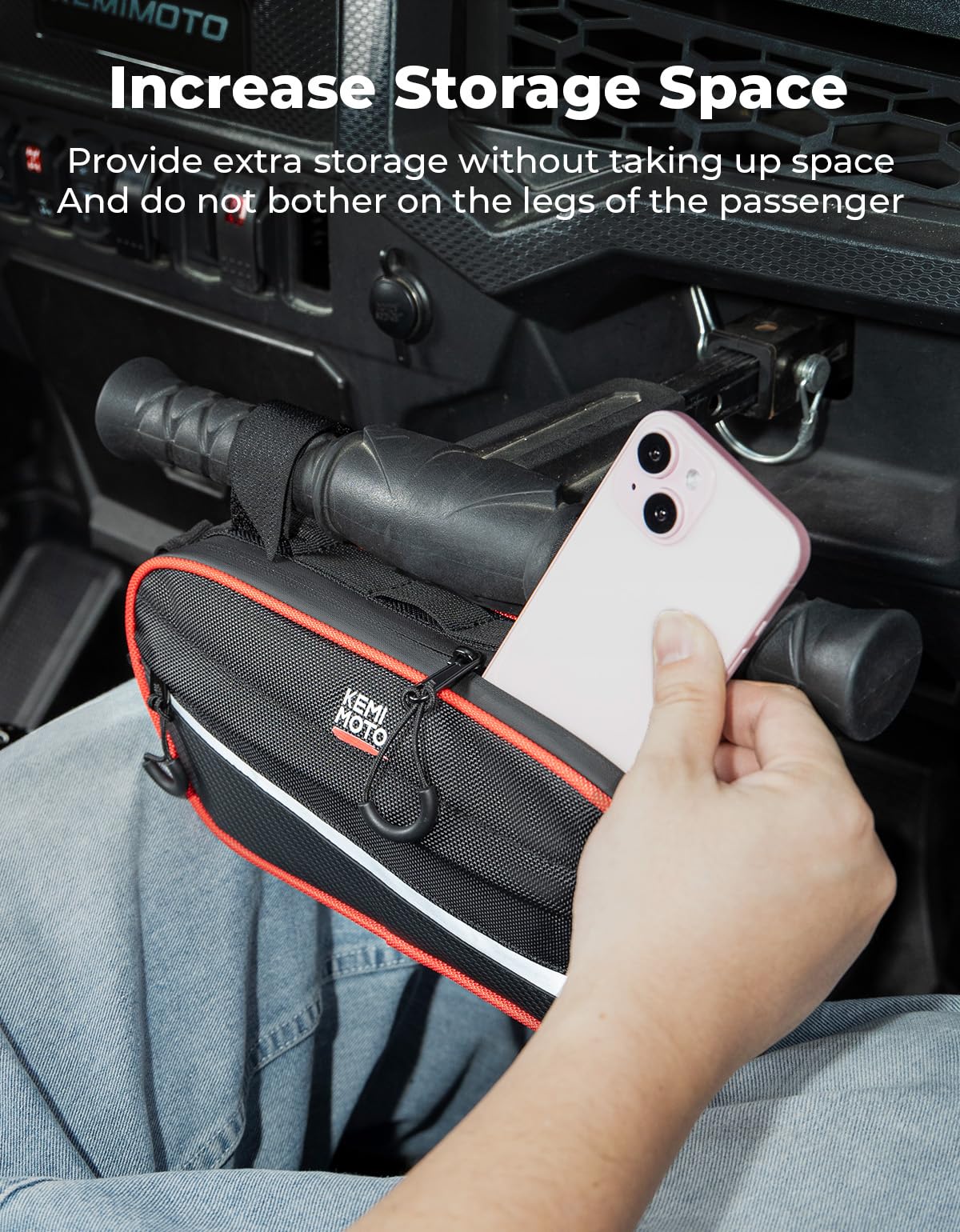 KEMIMOTO UTV Roll Cage Storage Bag Universal 1680D Grab Handle Storage Bag Dimensions 11" x 5" Side by Side Accessories Compatible with UTV, ATV, Golf Cart, Bike, Off-road Vehicle