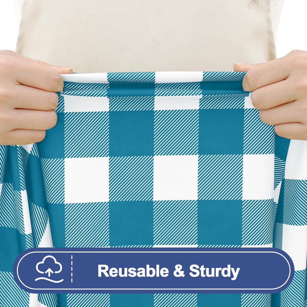 Smiry Picnic Table Cover with Bench Covers, Waterproof Elastic Fitted Tablecloths for 6 Foot Rectangle Tables, Washable Buffalo Plaid Tablecloth for Camping, Outdoor (Black & White, 30"x72")